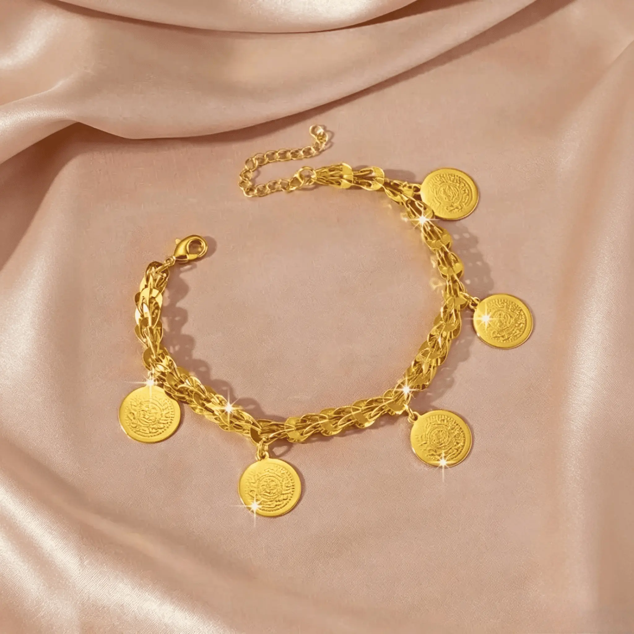 24K Gold Plated Phoenix Tail Coin Bracelet for Women | Vintage Ancient Coin Charm Hand Chain | Perfect Valentine's Day Gift for Her | Boho Jewelry for Everyday Wear & Special Occasions