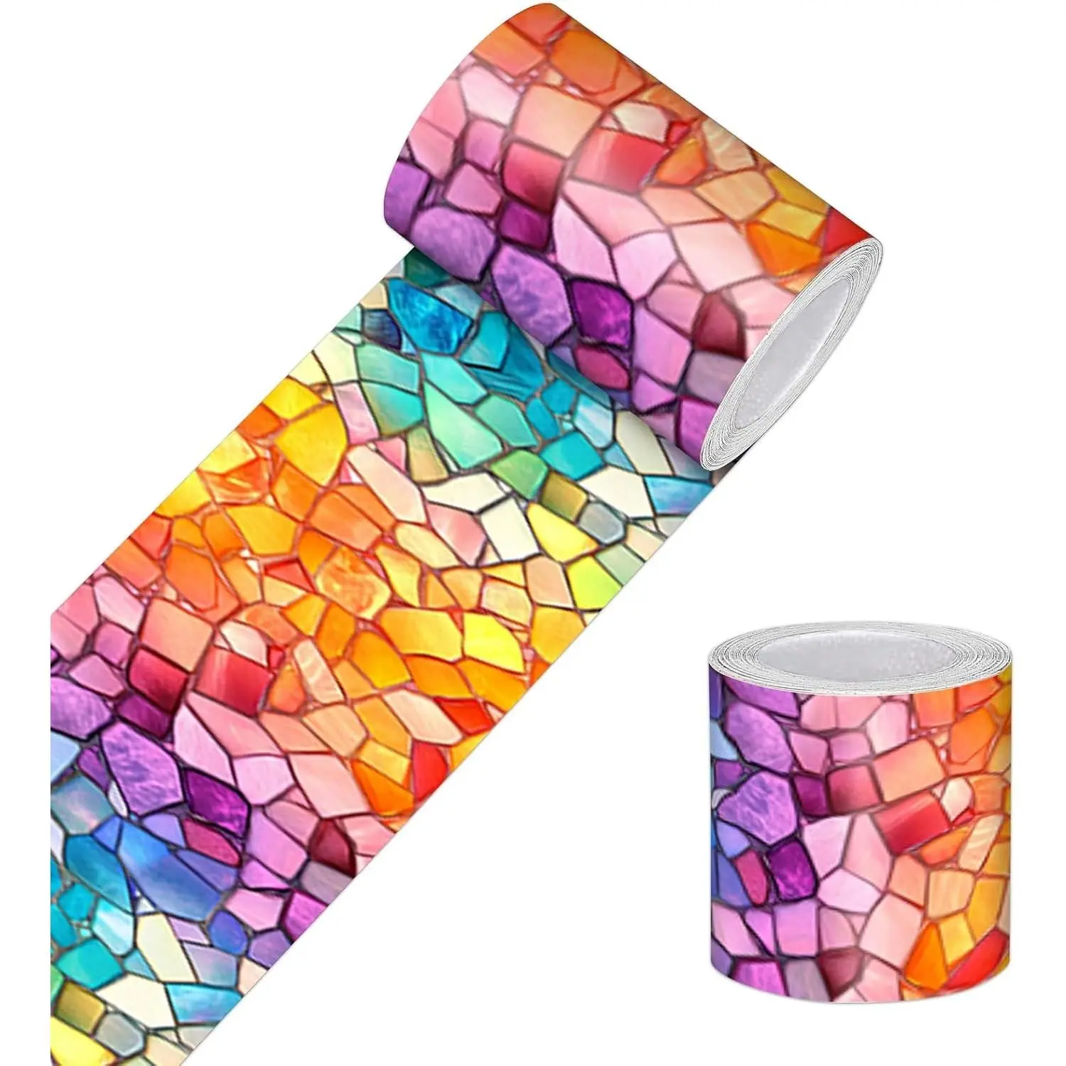 Peel and Stick Wall Border Rainbow Mosaic Glass Pattern Decorative Self Adhesive Wall Trim for Walls Mirror Frame Accent Strip Bedroom Living Room 4x196 Inch