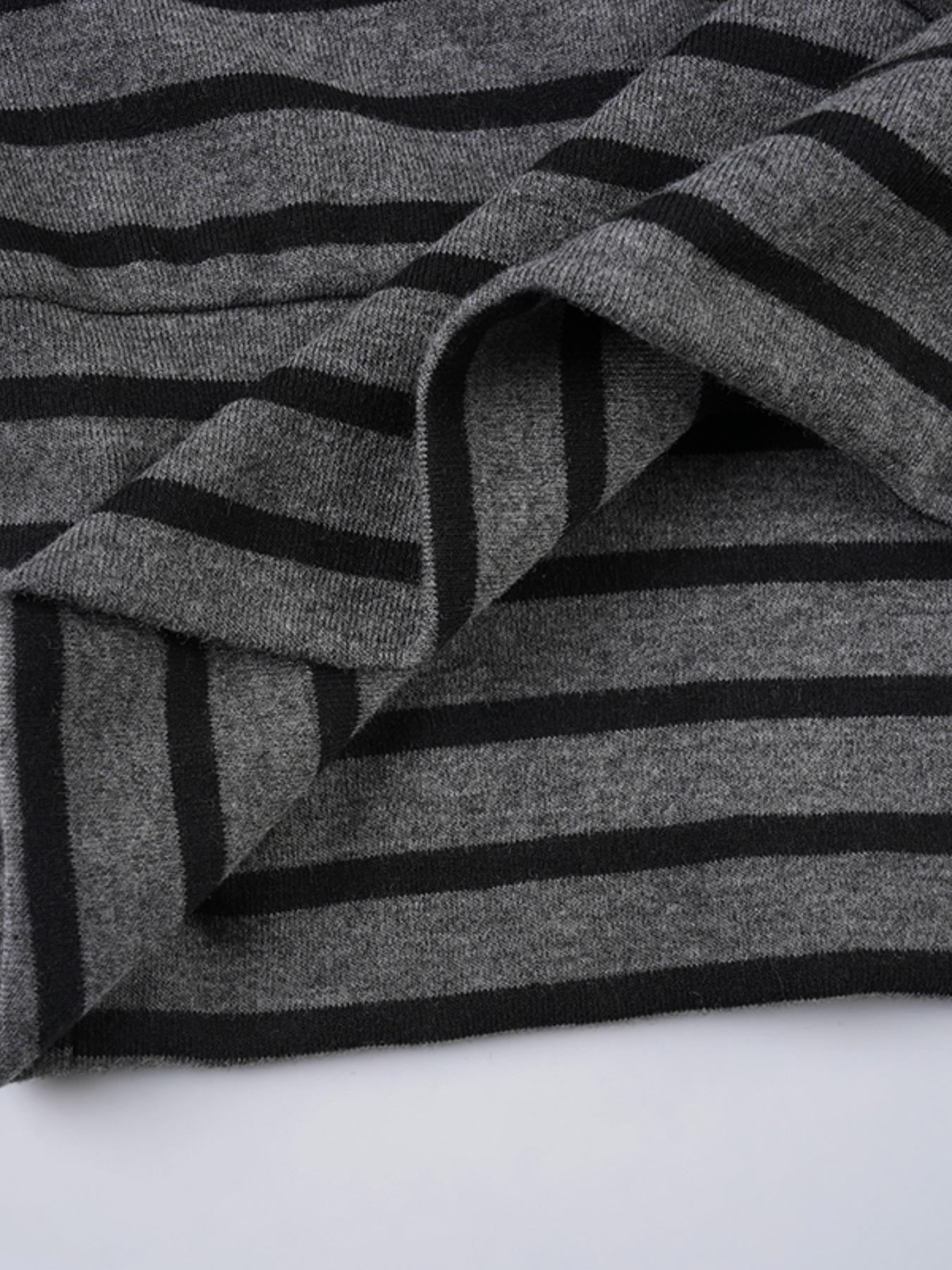 Striped Off-Shoulder Asymmetrical Two-Piece Set, Casual Comfortable Loose Long Sleeve Top + Adjustable Drawstring Waist Shorts