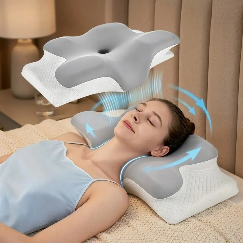 Ergonomic Memory Foam Neck Pillow, Side and Back Sleeping Support, Odor-Free Core, Cool Touch Cover, Human Body Shape Design