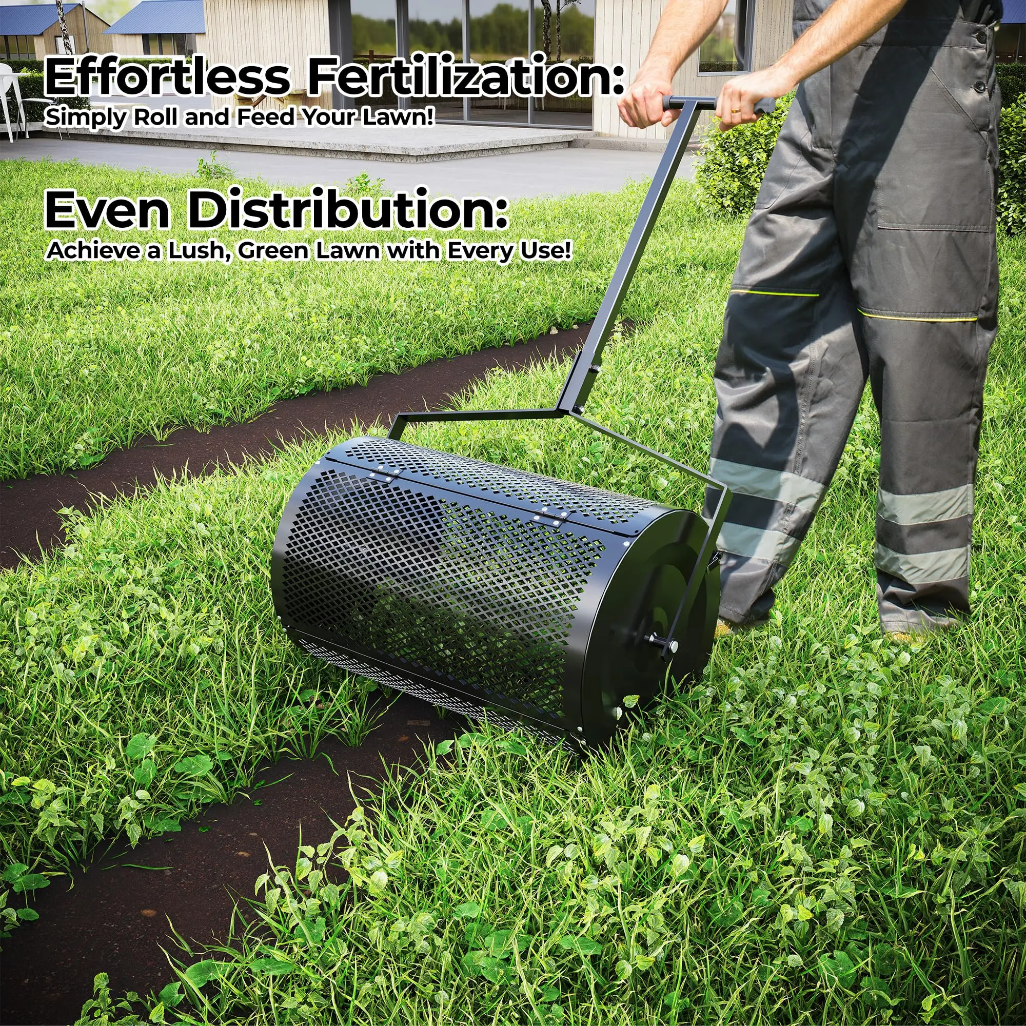 24-Inch Compost Spreader, Heavy-Duty Metal Mesh Roller with Adjustable T-Handle for Peat Moss, Manure, Topsoil, Mulch & Grass Seed