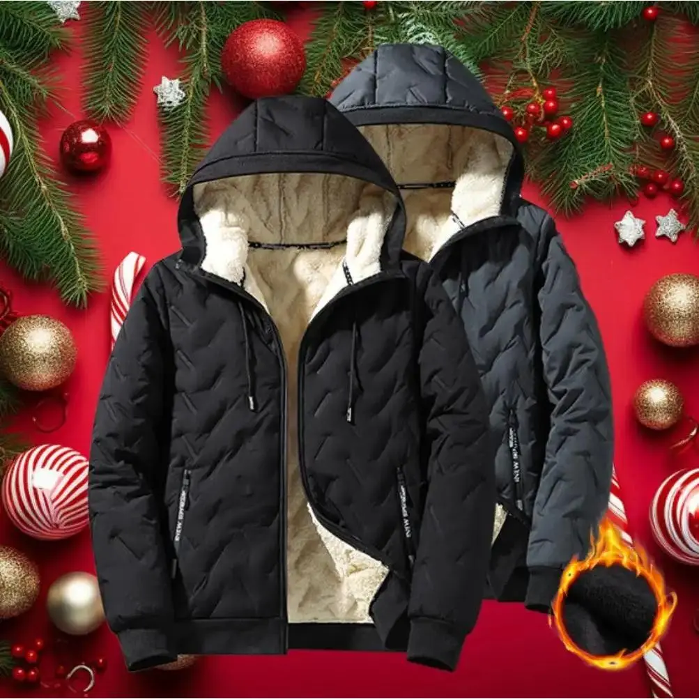 2026 New Stylish Men's Hooded Cotton-Blend Coat, Long-Sleeves Plain Casual Fleece-Lined Warm Tops with Ultrasonic Cotton Toothbrush Design, Longsleeves
