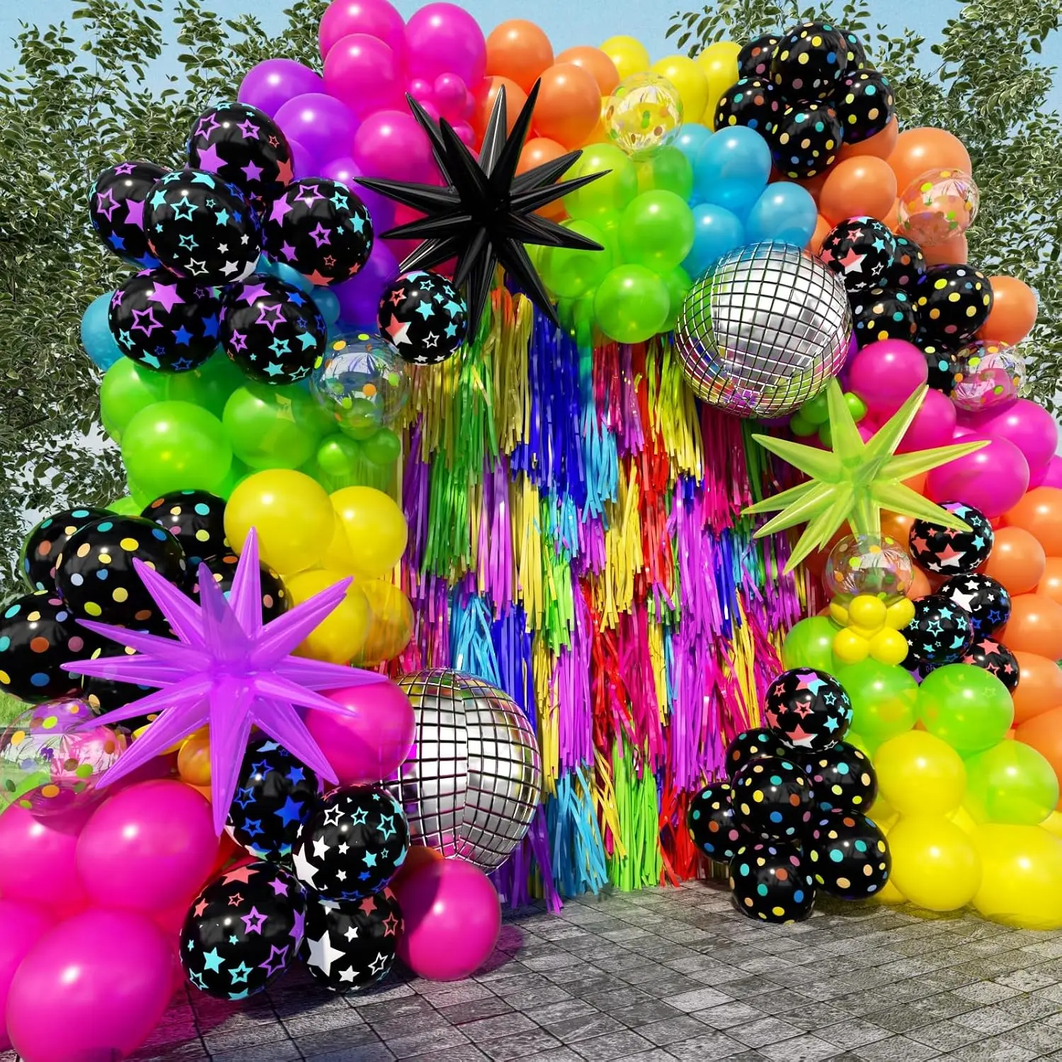 400Pcs Neon Balloons Arch Garland Kit with Glow in the Dark Balloons, Neon Balloon Arch Kit for Back to 80s 90s DISCO Birthday Party Fiesta Let's Glow Party Rock Roll Party Decorations
