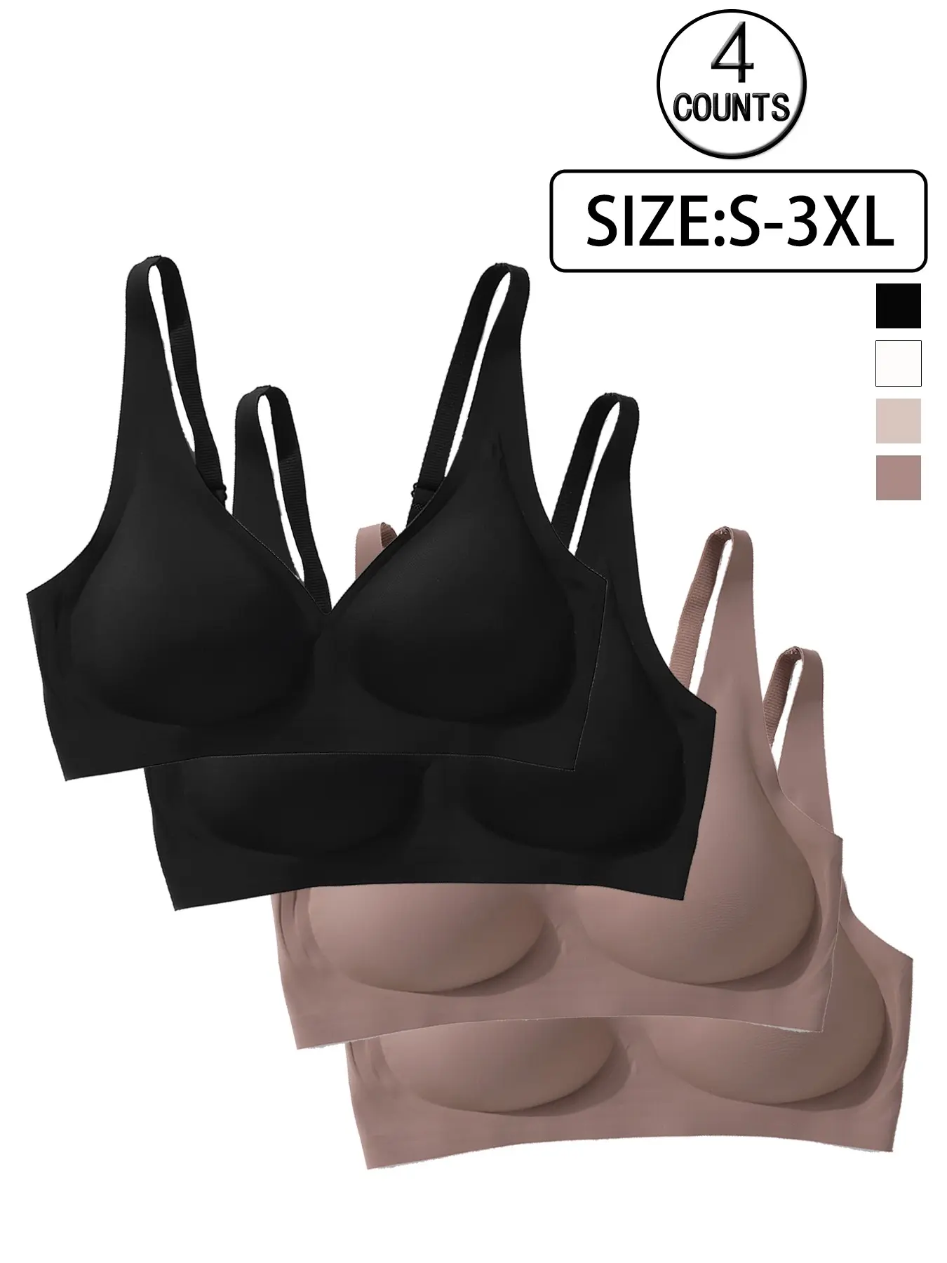 4 Pack / 4 colors High-Quality Seamless Jelly Bra, 2 Rows 4 Hooks, Push-Up Adjustable Sports Tank Top, Comfortable Breathable Skin-Friendly, Women's Wire-Free Bra, Sporty Breathable Bras, Sports Bras