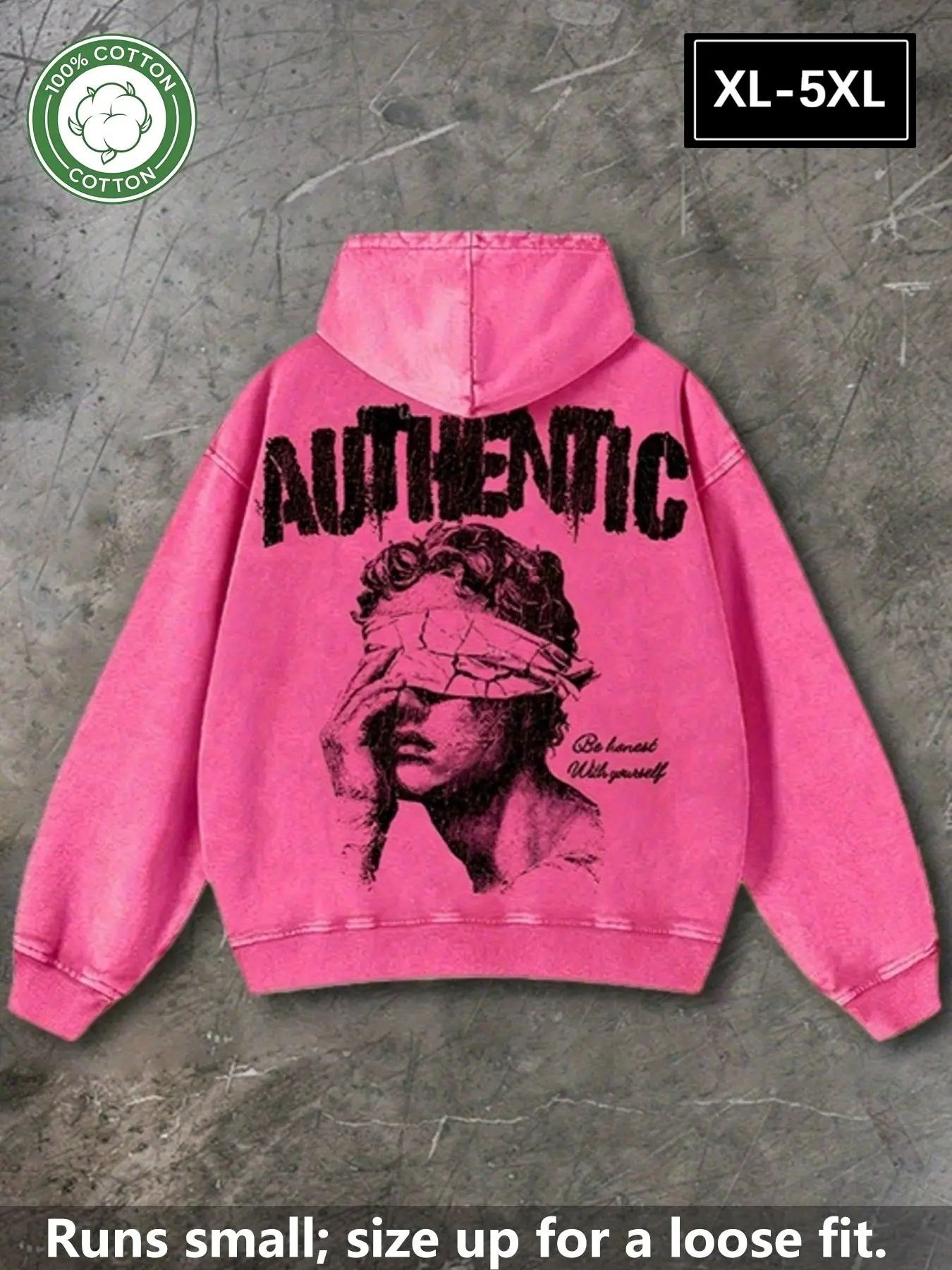 Men's Plus Size Loose Casual Print Hoodie, 100% Cotton Vintage Statue Print, Streetwear Style, Comfortable and Durable, Sizes Xl-5xl