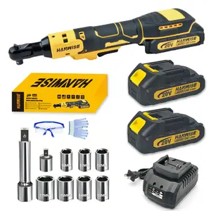 HANWISE 20V3/8-inch Cordless Ratchet Wrench Set,  Electric Ratchet Wrench, With Two Batteries, One Quick Charger, 7 Sockets, 1/4 Inch Adapter, 3-inch Extension Rod, For Car Repair And Home Use, Birthday Gift, Valentine's Day Gift