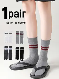 Women's Fashion Toe Separators Socks, Breathable Comfort Design, No Bone Stripes, Mid-Calf Sports Socks, 1 Pair Set