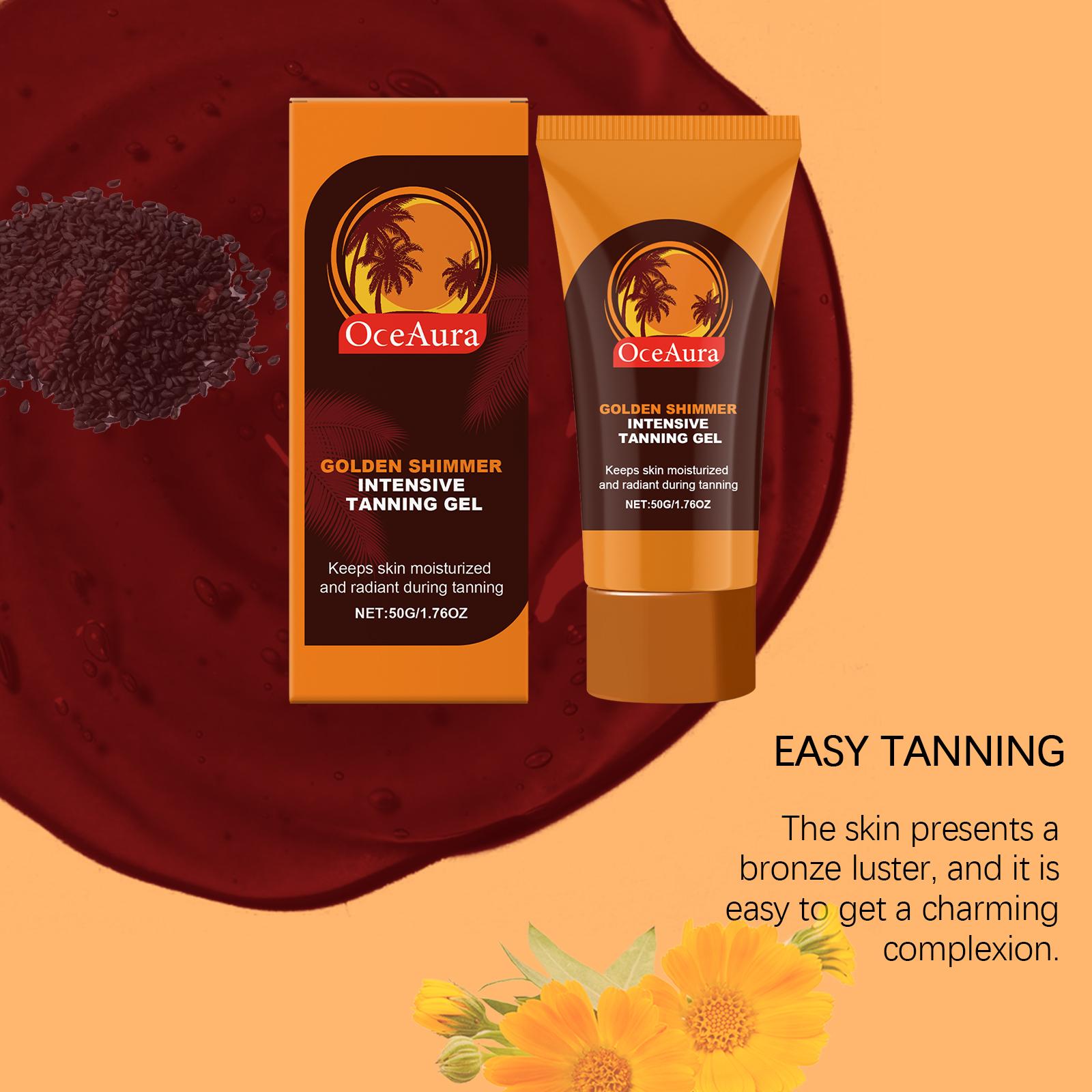 OCEAURA Golden Shimmer Tanning Gel, Sesame & Calendula Dual Care, Mica Shimmer No Color Transfer, Deep Nourishment Natural Radiance, Non-Greasy Fast Absorbing for All Skin