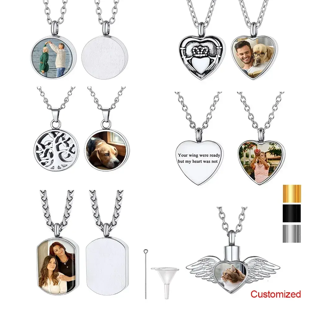 Custom Photo Cremation Urn Necklace, Personalized Memorial Locket for Ashes, Engravable Keepsake Jewelry Gift