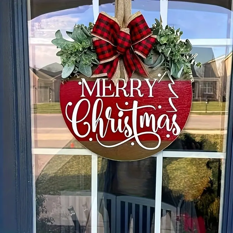 Christmas Joy Wooden Wreath Plaque, Winter Wall Decor, Artificial Wood Wreath for Door Decoration, Party, Christmas, Birthday, Anniversary, Gift