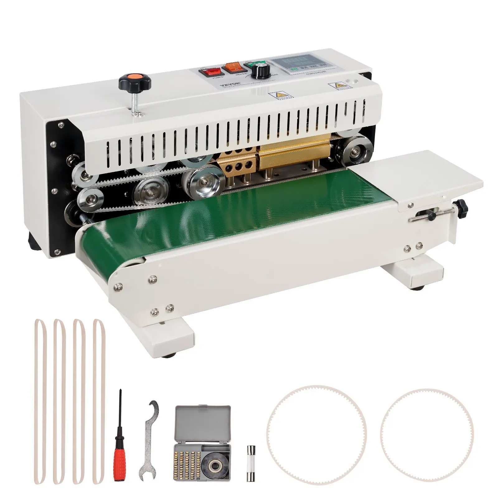 Horizontal Continuous Bag Sealing Machine - 600W Carbon Steel Commercial Packaging Equipment, Adjustable Width, Embossing Print, Seals Fast, for Plastic, Poly, Polyethylene Bags, Vacuum Sealers, 600W Power