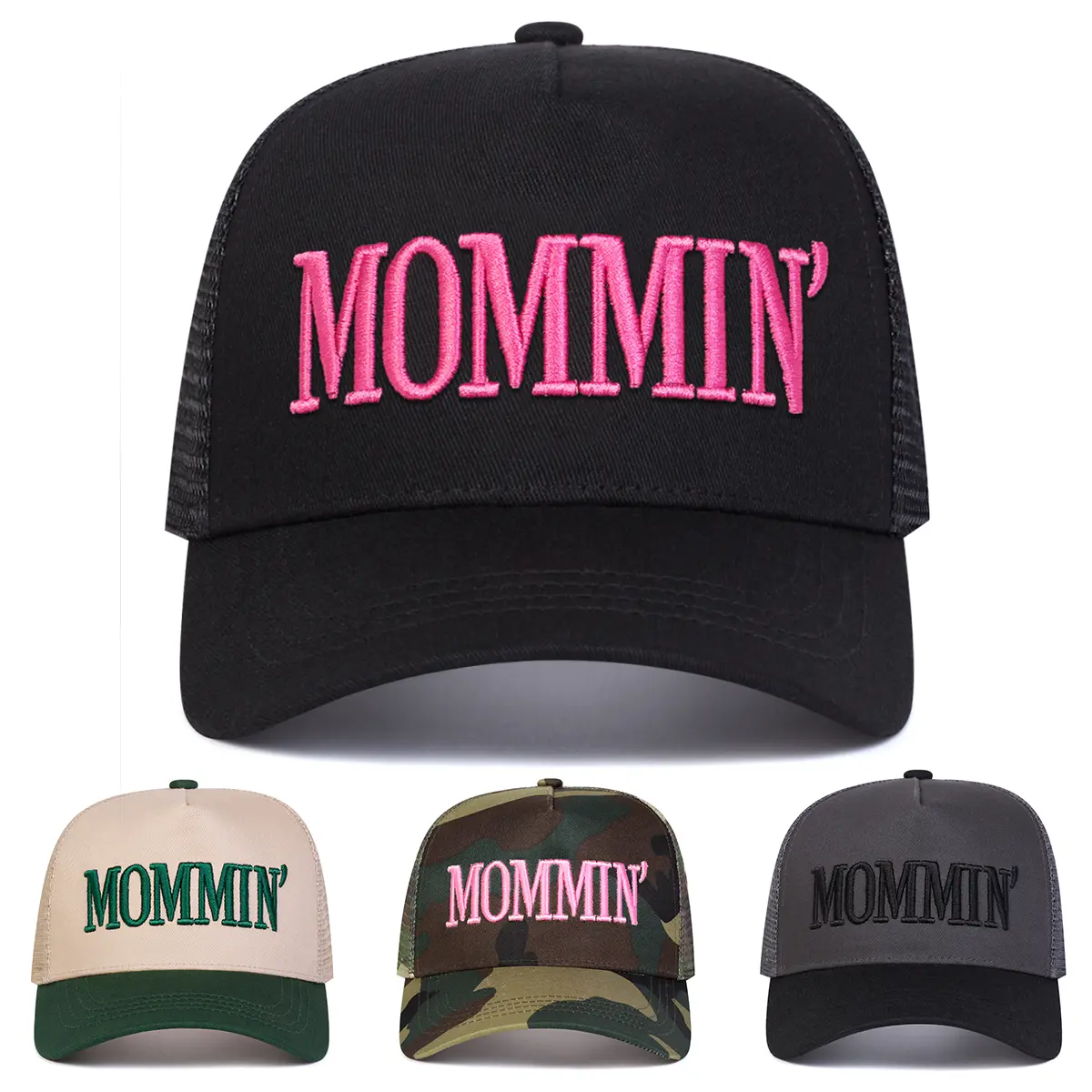 Unisex Hat Custom Embroidered "MOMMIN" Lettering Polyester Baseball Cap - Caps with Designs, Mesh Ventilation, Adjustable Size, Casual Sunscreen Hat for Spring, Autumn Outdoor Travel