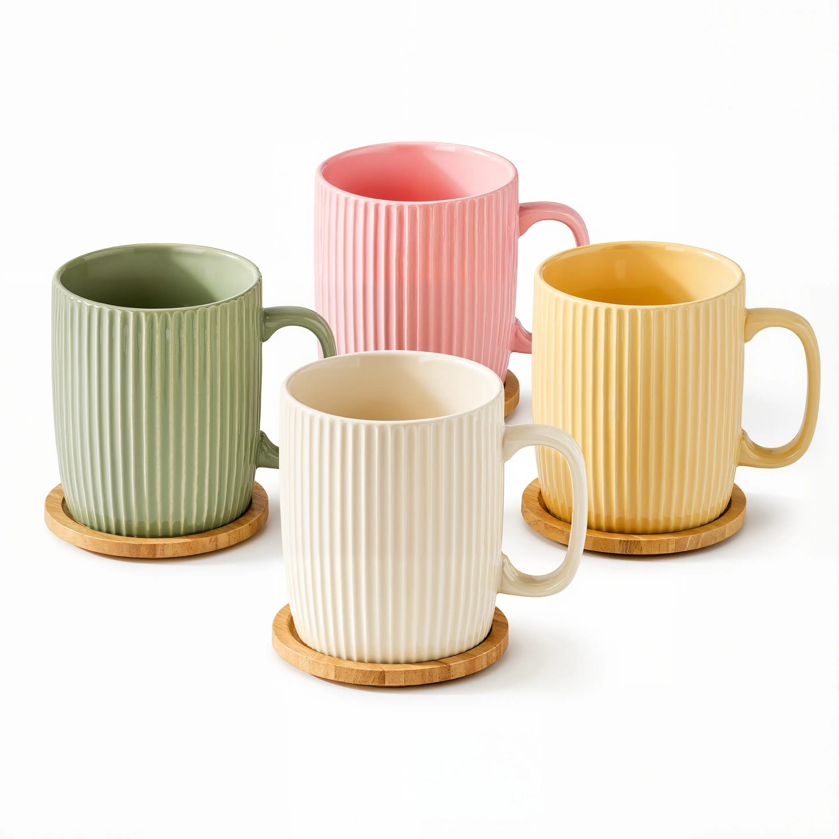 Colorful Ceramic Coffee Mugs 4 Pack – 400ml Stoneware Latte and Tea Cups with Handles – Rustic Modern Speckled Drinkware – Microwave & Dishwasher Safe – Farmhouse Kitchen Gift Set