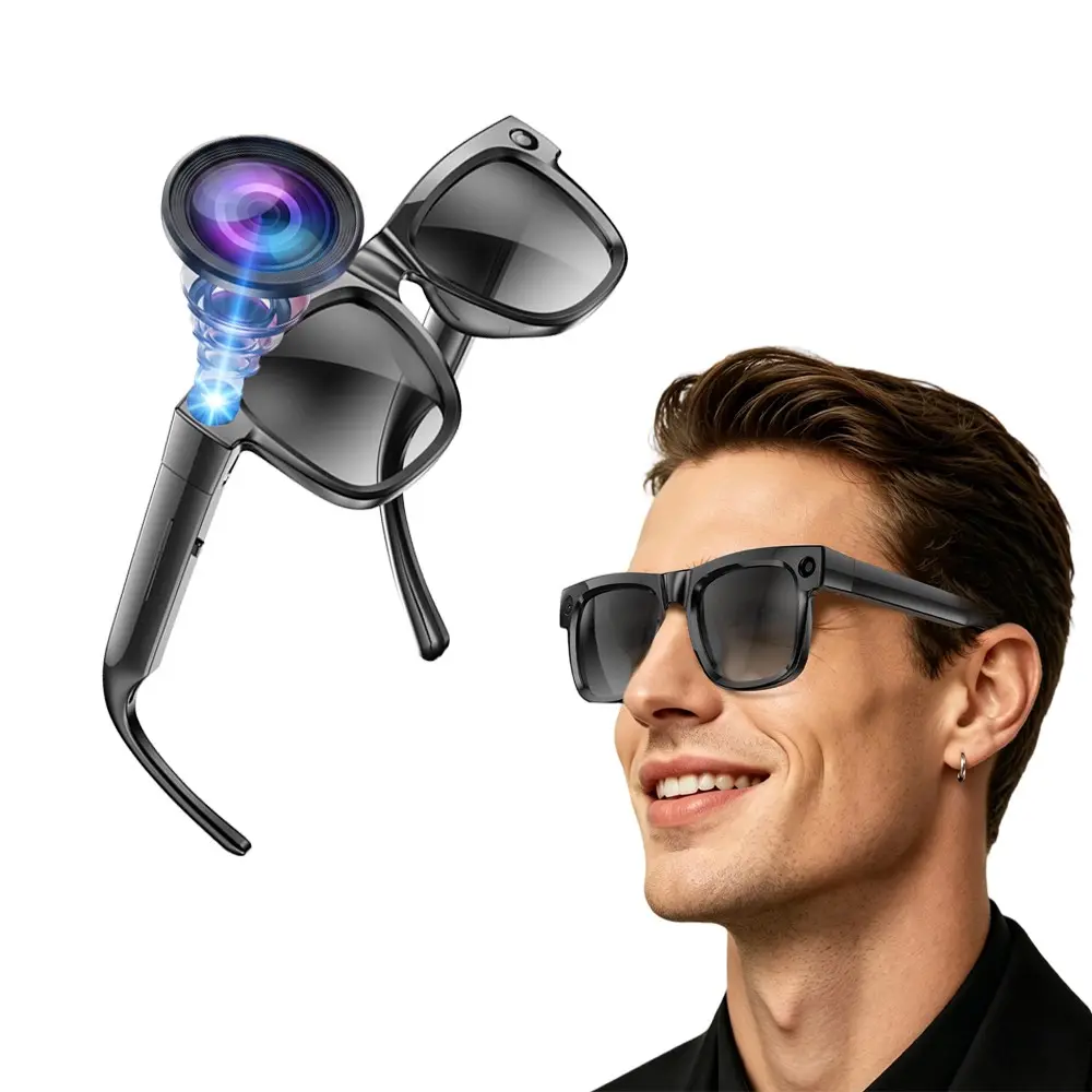 AI Wireless Smart Glasses, Wearable Tech Glasses, for Men & Women, 8MP Camera, Anti-Shake Video, 4GB Built-in Memory (No TF Card Need), 290mAh Battery, AI Real Time Translation, Bluetooth Calling, Built-in Mic & Speakers, HiFi Audio, Music Control