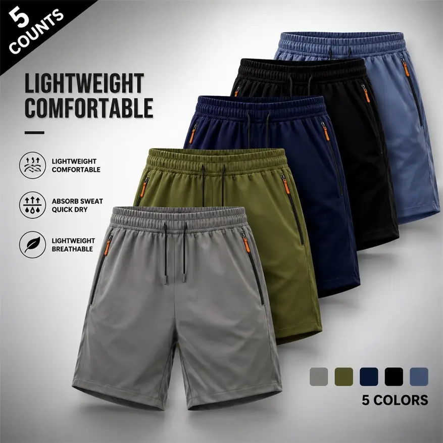 Men’s Lightweight Athletic Shorts, Quick Dry Breathable Running Shorts with Zipper Pockets, Casual Workout Shorts with Drawstring Elastic Waist, Comfortable Summer Shorts for Gym, Beach, Travel and Everyday Wear