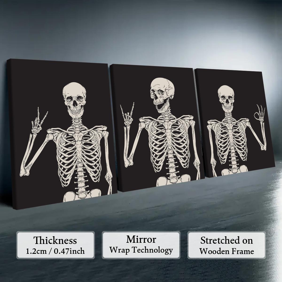 Skull Pattern Canvas Painting, 3 Counts/set Creative Wall Art Poster, Wooden Wall Art, Wall Art Decor for Home Living Room Bedroom Office