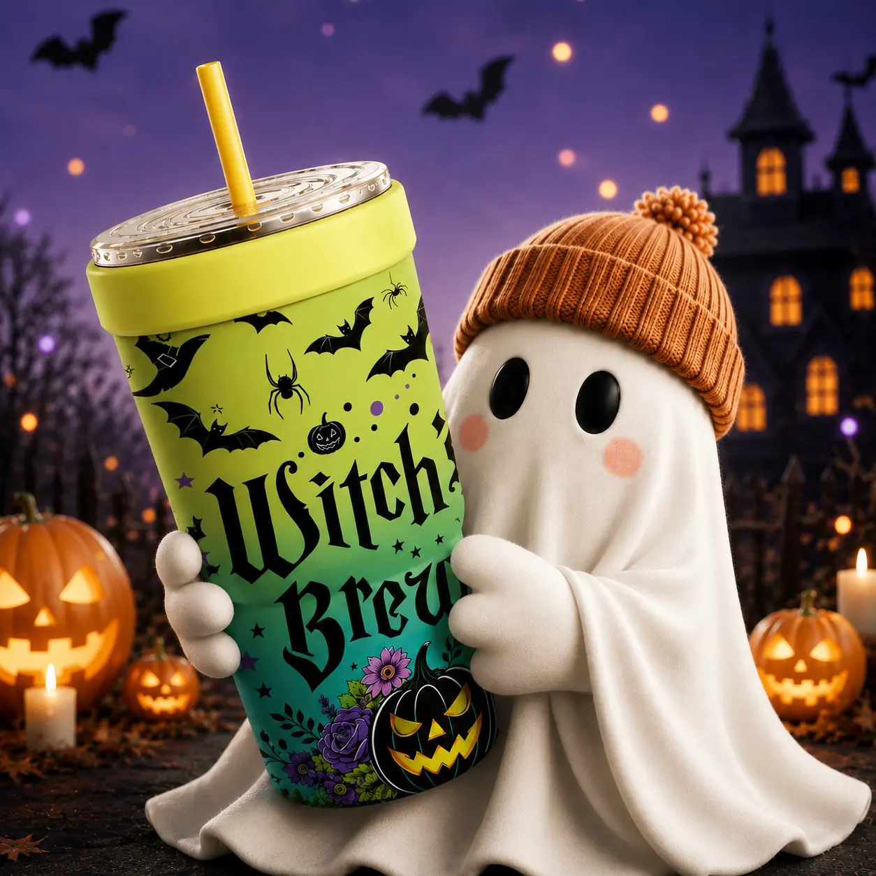 1 Pc 32oz Witch's Brew Halloween Print 2-in-1 Insulated Can Cooler, Drinkware, Includes Tumbler Lid, Converts into a 32oz Travel Tumbler, Double Wall Vacuum Stainless Steel, Fits Most 16-24oz To-Go Coffee & Bubble Tea Cups, Perfect for Halloween & Daily U