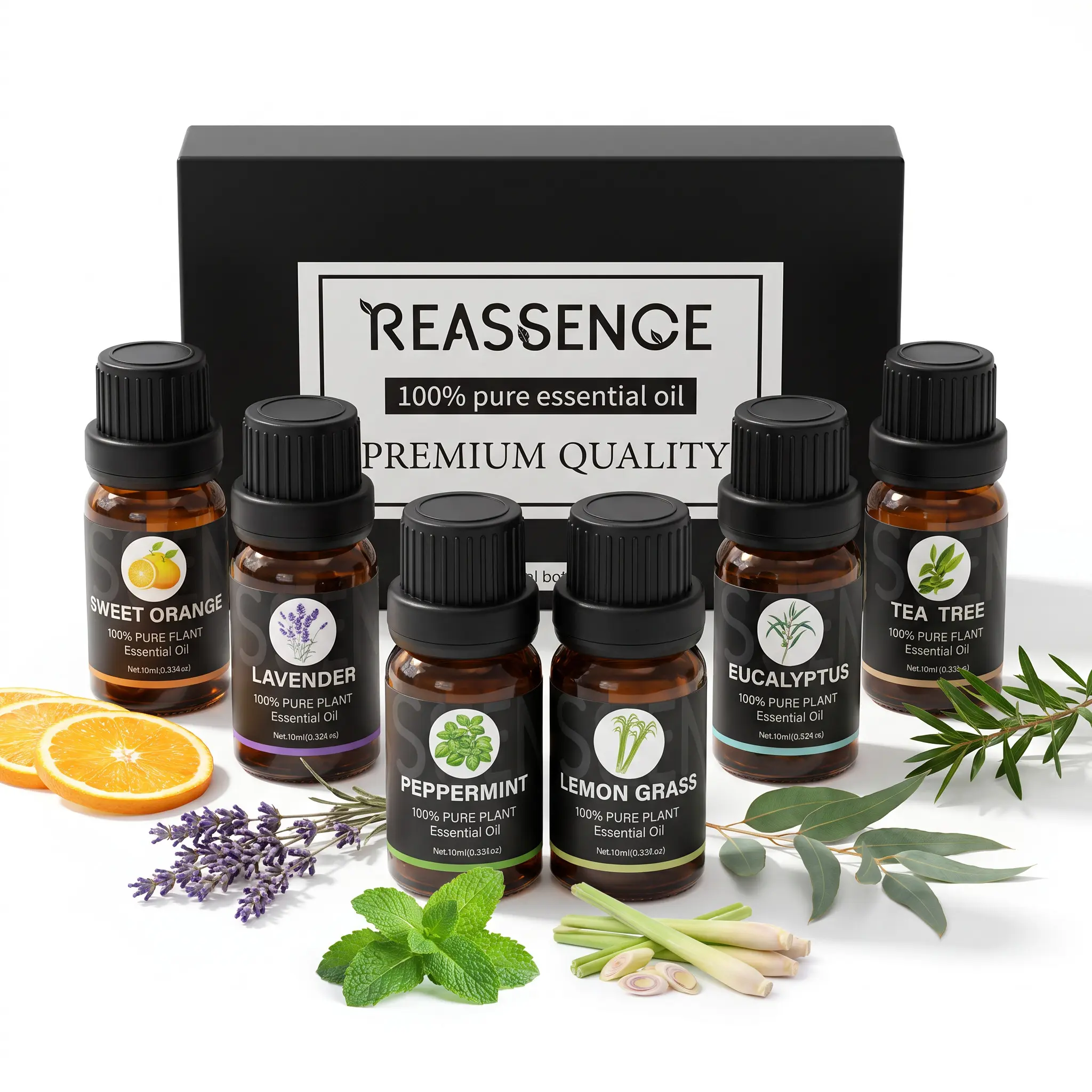 Essential Oil Set 6 Pack, 100% Pure Aromatherapy Oils, Lavender Peppermint Eucalyptus, 6x10ml, for Diffuser, Humidifier, Massage, Home Fragrance, Scented Oils