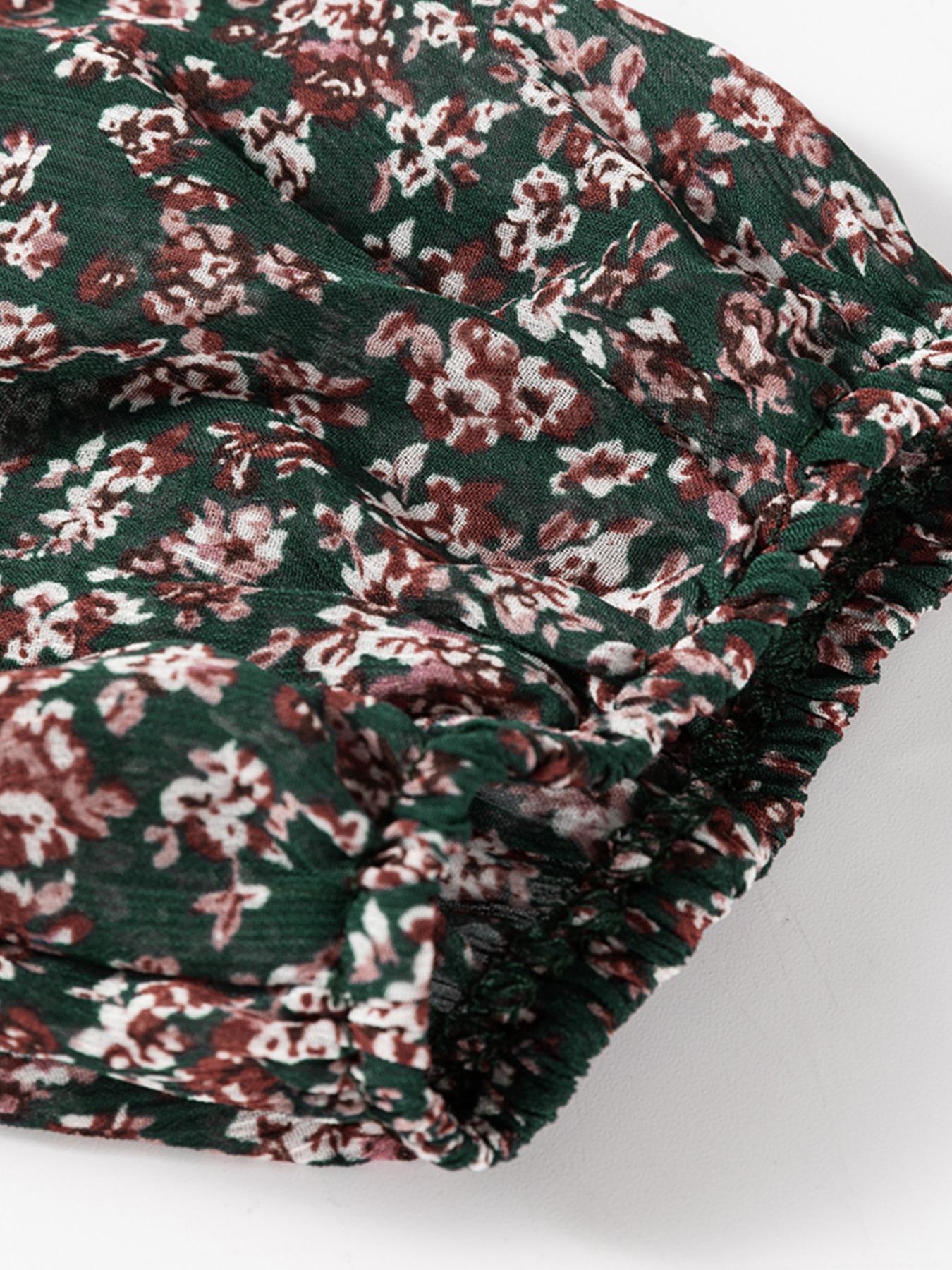 Women's Ditsy Floral Print Sweetheart Neck Shirred Back Dress, Boho Fashion Casual Puff Sleeve Dress for Daily Holiday Vacation Wear, Ladies Dress for All Seasons