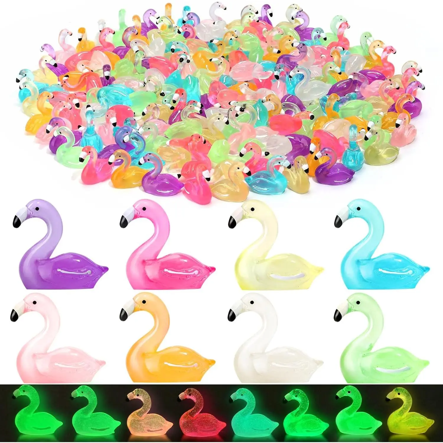 32pcs Lightweight Glow-in-Dark Luminescent Plastic Miniature Ducks, 8-Color Decorative Figures, Gifts for Fairy Garden Decor & Table Ornaments, Fairy Gardens
