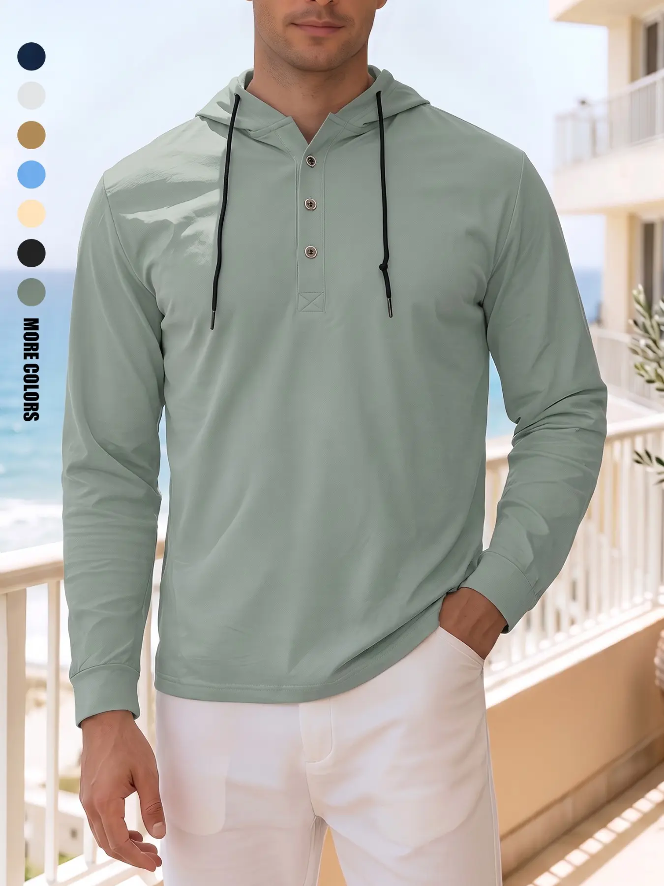 Men's Hoodie Henley Sweatshirt – Long-sleeve, suitable for spring/autumn, daily wear, beach vacations, lounging, outdoor activities, and urban settings. Features a regular fit with a trendy, streetwear-inspired, youthful, minimalist, and retro aesthetic.