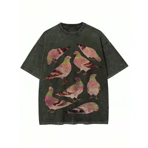 Washed T-Shirt Washed, Flying Pigeons Printed T-Shirts, High-Quality Batik Retro Fashion Brand T-Shirts, Unisex T-Shirts, Daily Wear Explosive T-Shirts, Holiday Gifts, Perfect Gifts.,Summer Outfits For Women,fathers day gift ideas tiktok shop