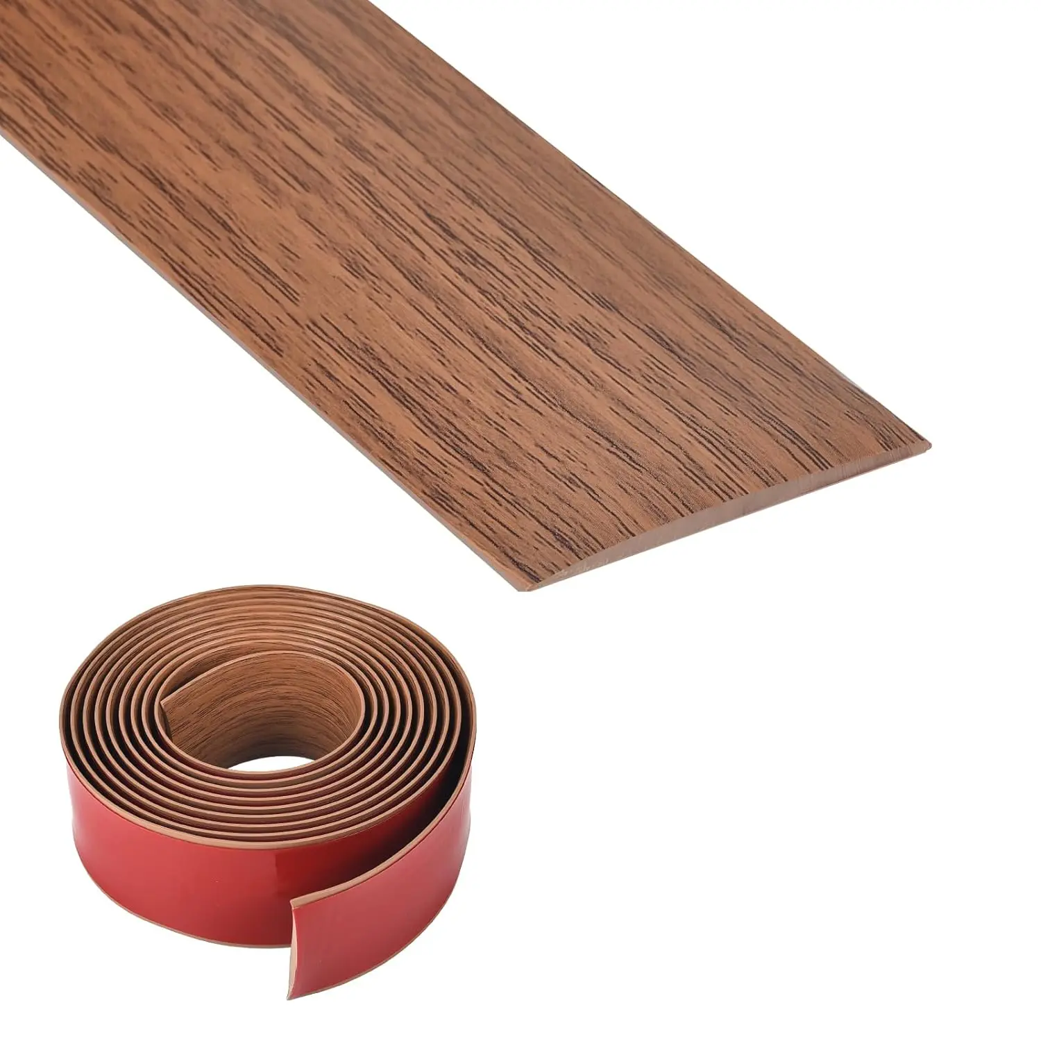 Self Adhesive Vinyl Floor Transition Strip, 2" Wide 10Ft PVC Laminate Threshold Flat Divider Strip for Joining Floor Gaps Doorways Carpet, Walnut Wood Grain