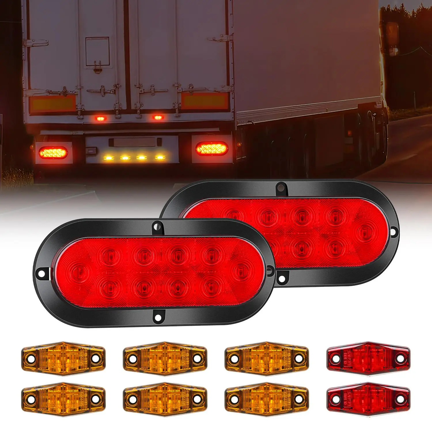 Nilight 6-Inch Oval LED Trailer Light Kit, Red Amber Stop Turn Tail & Side Marker Lights, Waterproof Surface-Mount, 12V Compatible for Utility Trailers, Boats Led Led Backlights