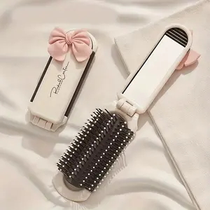 Foldable Comb Compact Handheld Makeup Mirror, Suitable for Girls, Includes Static Comb, Anti-Allergy, Portable Design, No Battery Needed