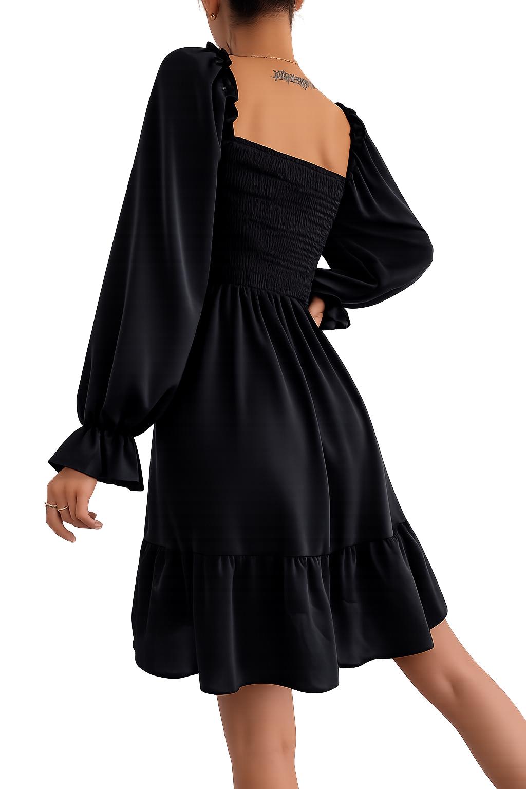 2026 Simple Square Collar Parallel Crepe Dress Body Frill Hem Skirt Dress