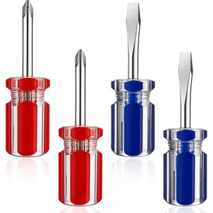 4 count Short  Set with  Tip, Flat and   Screwdrivers, Two-Color Small Handle Stubby , Compact  Tip Hand Tools for Tight Spaces DIY   Electronics