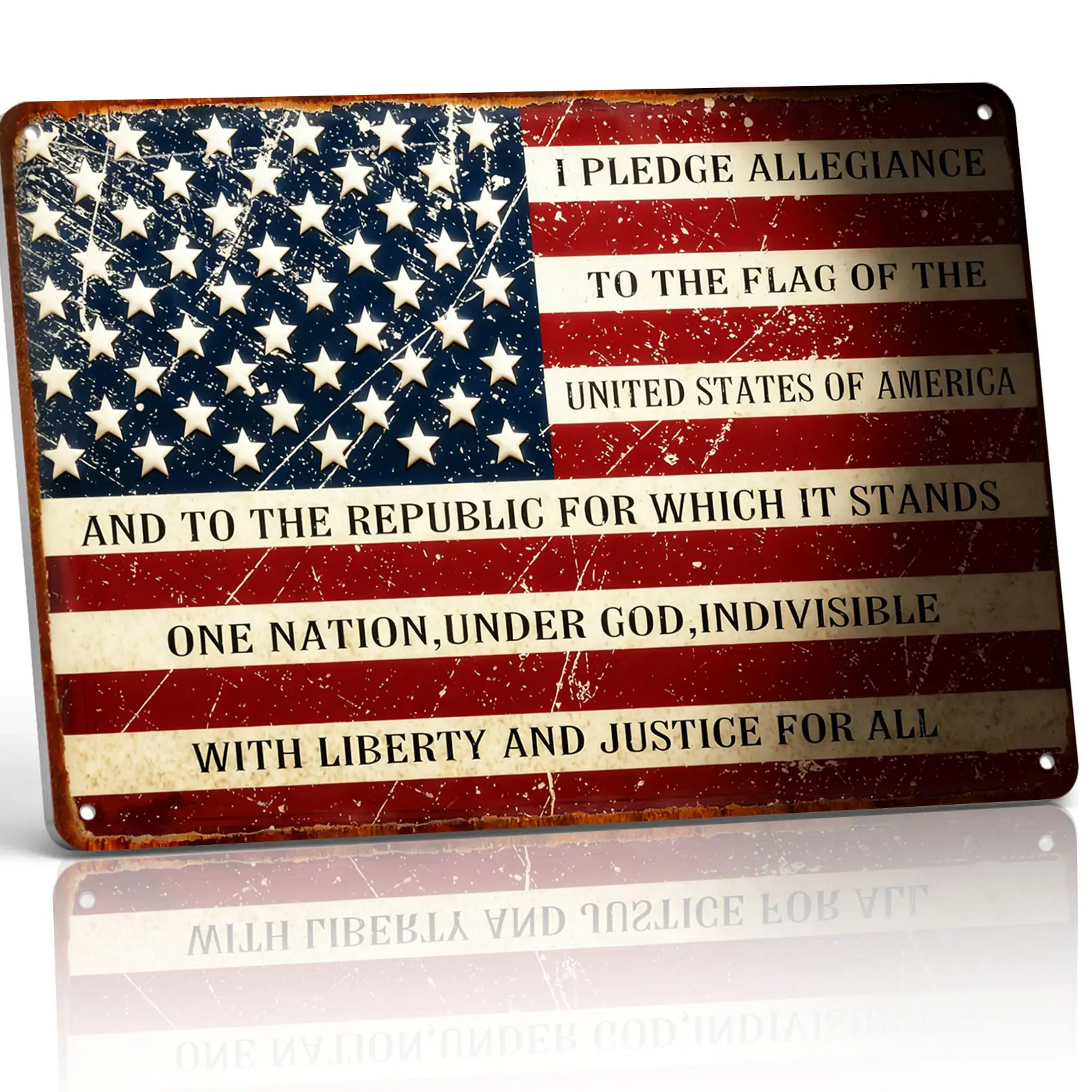8x12 in American Retro Aluminium Rectangle Sign - US Flag I Pledge Allegiance Tin Plaque, Weatherproof Rustproof Wall Mount Decor, Patriots' Daily Porch Decor, Independence Day Gift