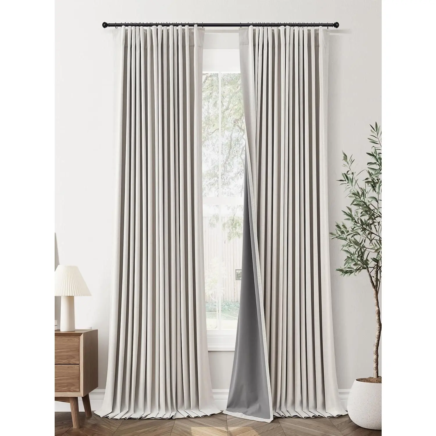 Natural Blackout Curtains 96 Inches Long 2 Panels for Bedroom| Room Darkening Thermal Drapes, Back Tab Pleated with, Boho Noise Reducing 96 Inch Curtains for Living Room