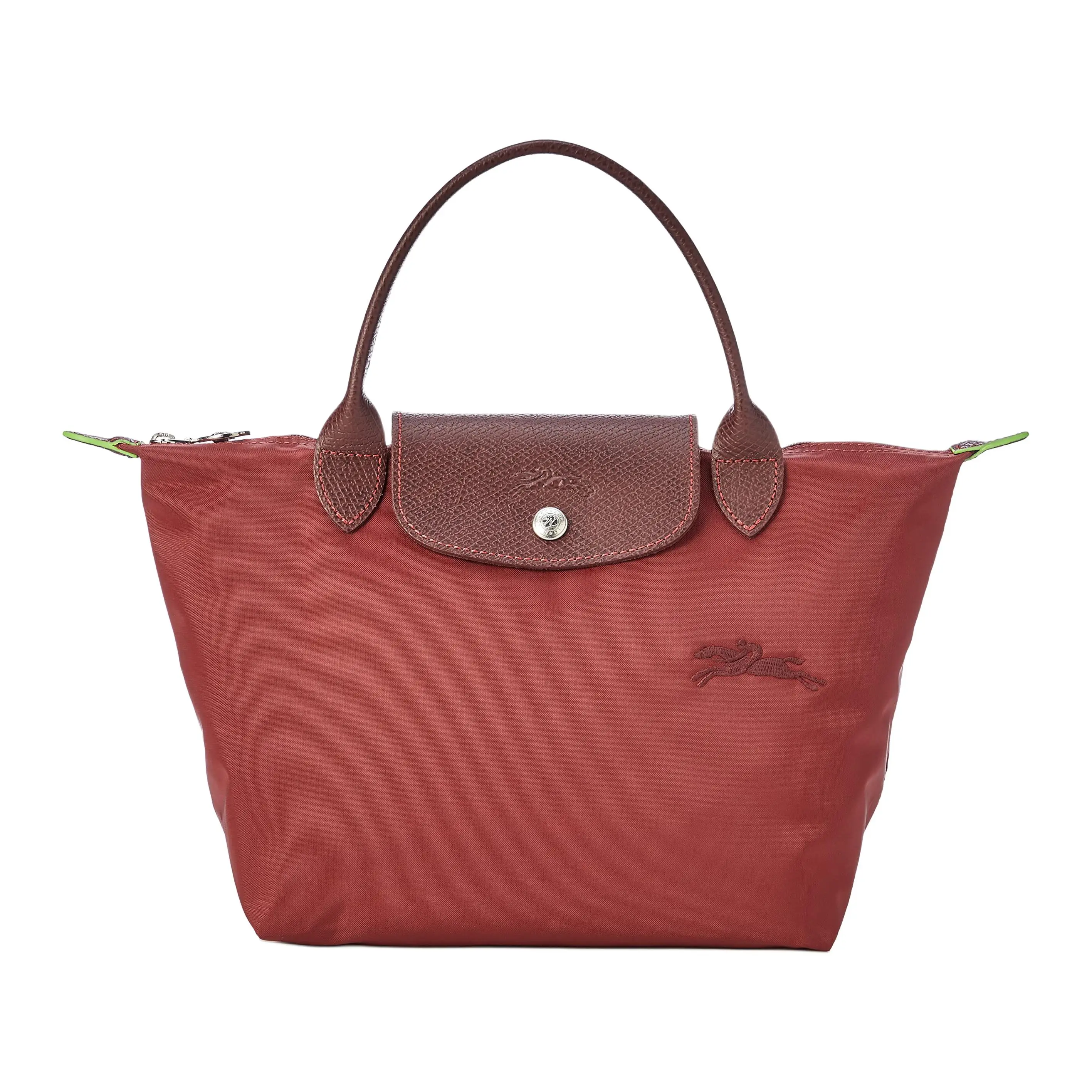 Longchamp Le Pliage Green PU Handbag for Women, Compact Style, Pomegranate Color