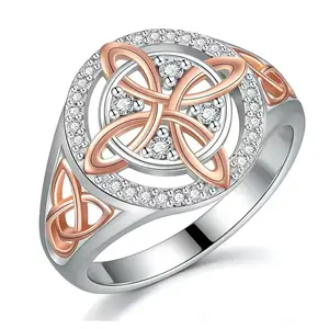 Rose Gold Plated Witches Knot Ring, Anillo Nudo de Bruja Original Celtic Knot Jewelry, Cubic Zirconia Decorated Witch’s Knot Ring, Witchtok Witch Jewelry Pagan Jewelry for Devotion and Protection Valentine’s Day gift
