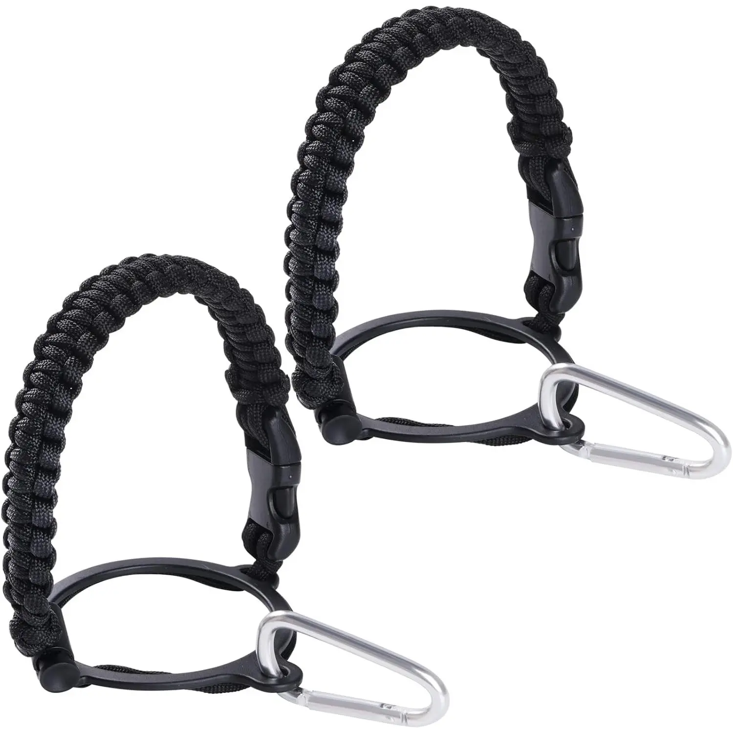 2 count Paracord Handle Fits Wide Mouth Bottles 12oz to 64oz - Water Bottle Paracord Handle Strap with Carrier Strap Cord, Safety Ring and Carabiner, Black