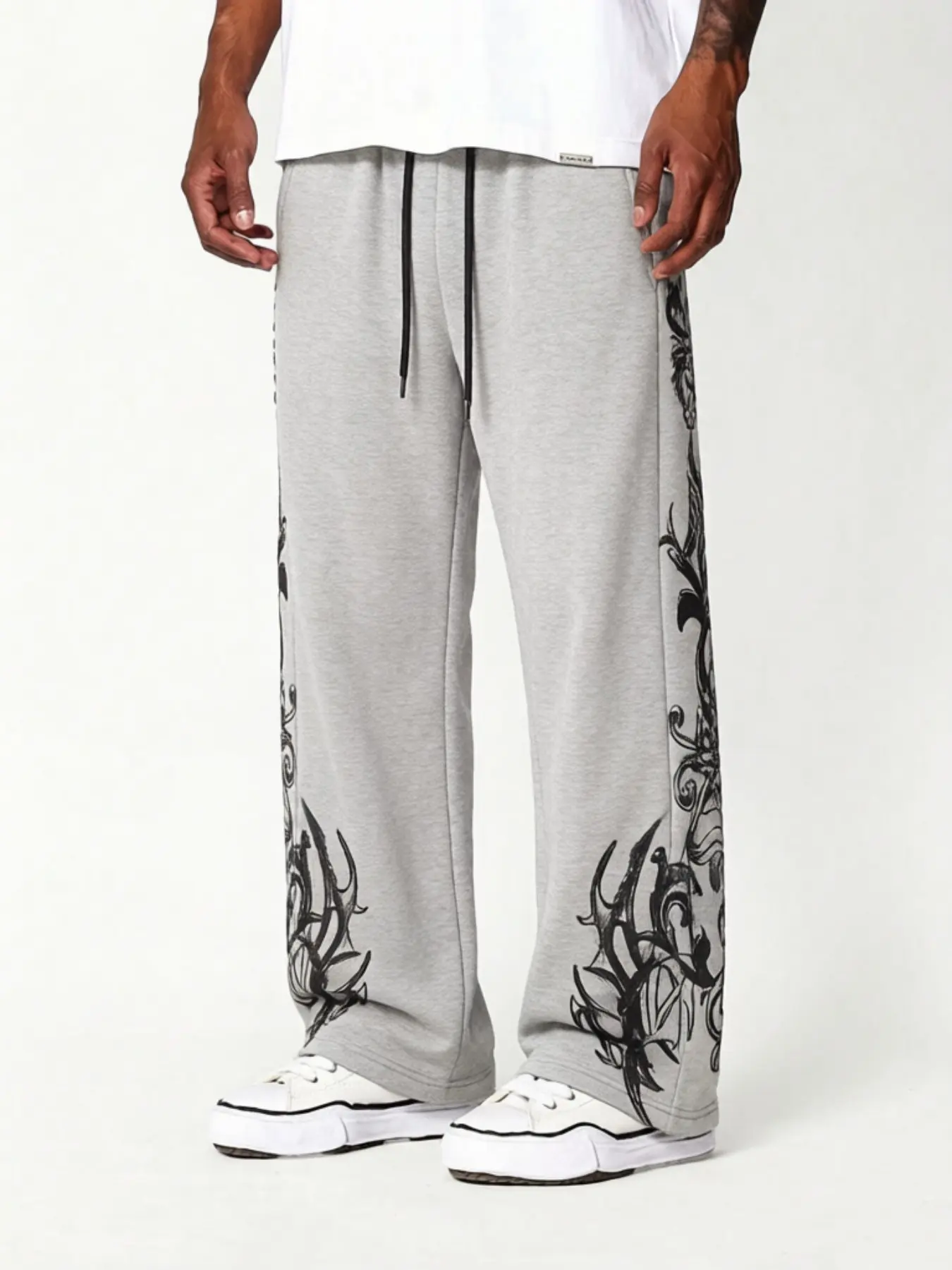 Men's Gothic Baroque Eagle Print Wide Leg Sports Pants, Elastic Loose Streetwear Joggers, Vintage Y2K Casual Long Pants, Z Generation Neutral Pants