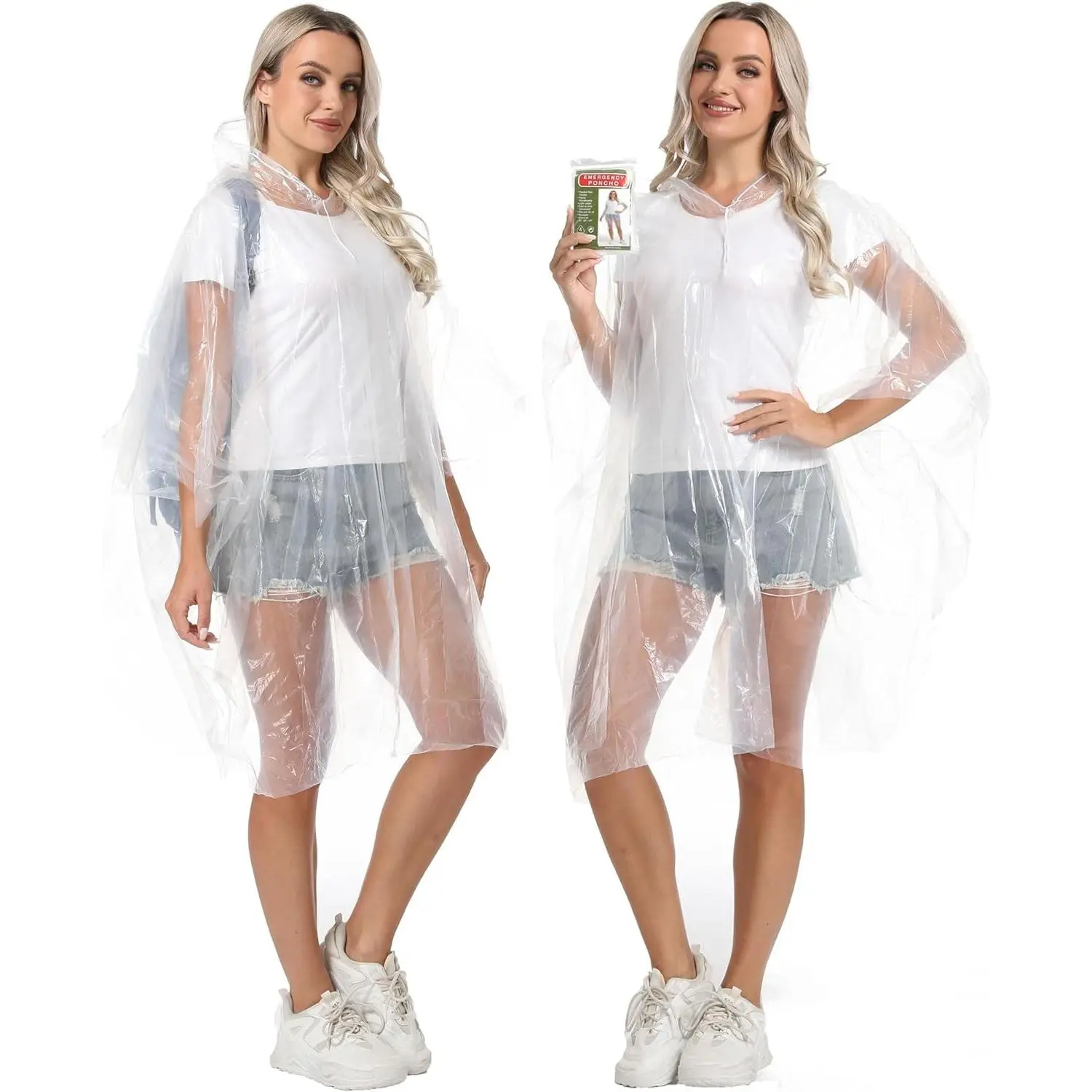 Disposable Adults Clear Rain Ponchos,Transparent White Waterproof Raincoats Rain JacketsGift
