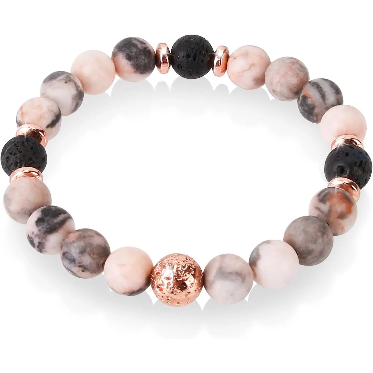 Healing Bracelet for Women, Anxiety Stress Relief Lava Rock Essential Oil Pink Crystal Stone Beaded Bracelet, Calming Spiritual Mood Rose Quartz Bead Stretch Braceletsfidget toys
