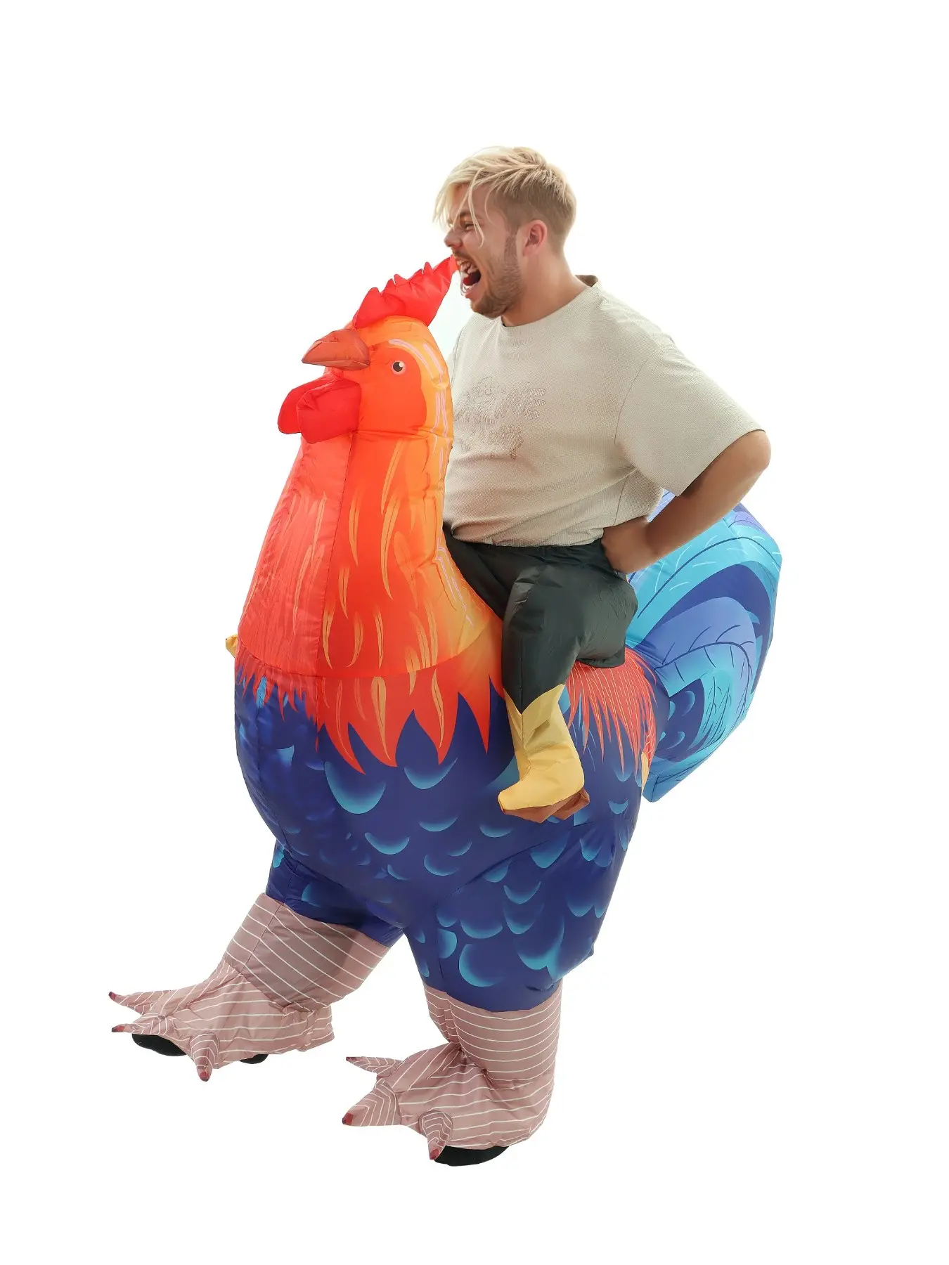 Funny Inflatable Rooster Costume for Adults, Blow Up Chicken Ride on Suit, Halloween BBQ Festival Party Cosplay, Men Women, Polyester