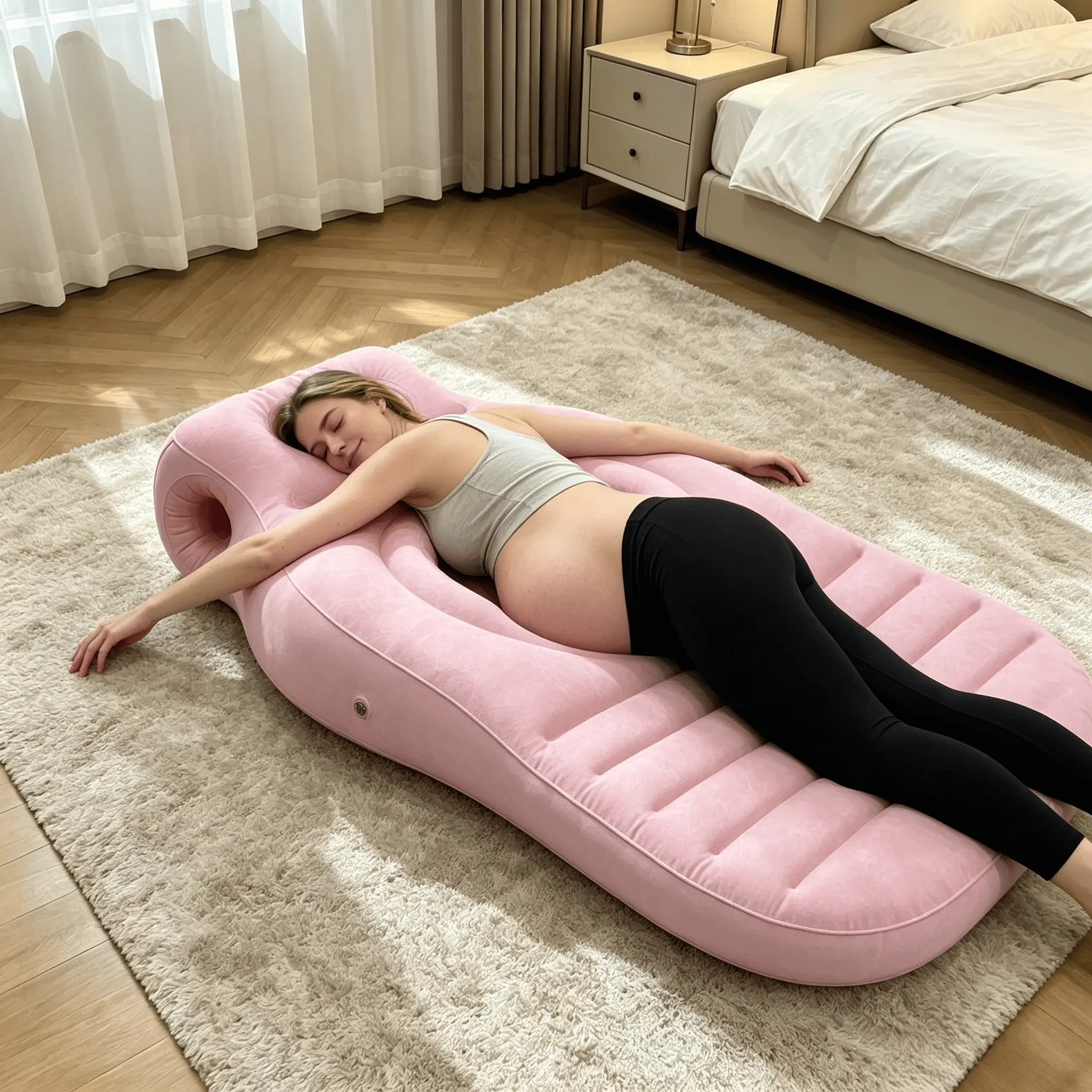 Pregnancy Body Pillow, Maternity Inflatable Support Cushion, Abdominal Cutout Design, Relieves Back and Belly Pressure, Sleep Aid for Expecting Mothers
