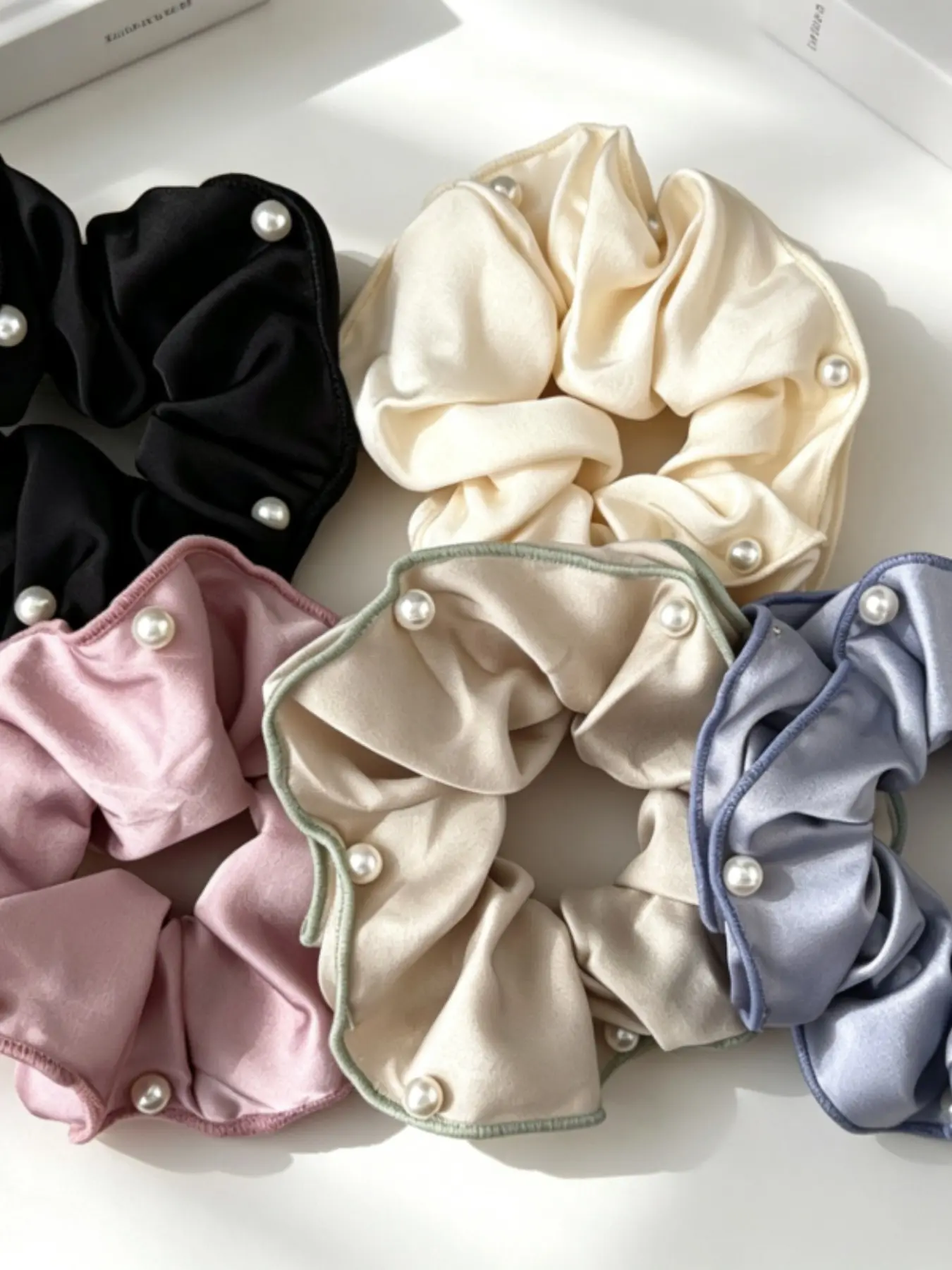 5pcs Sweet Pearl Hair Ties for Women, Japanese Style Satin High Ponytail Headbands, Versatile Hair Accessories for All Seasons