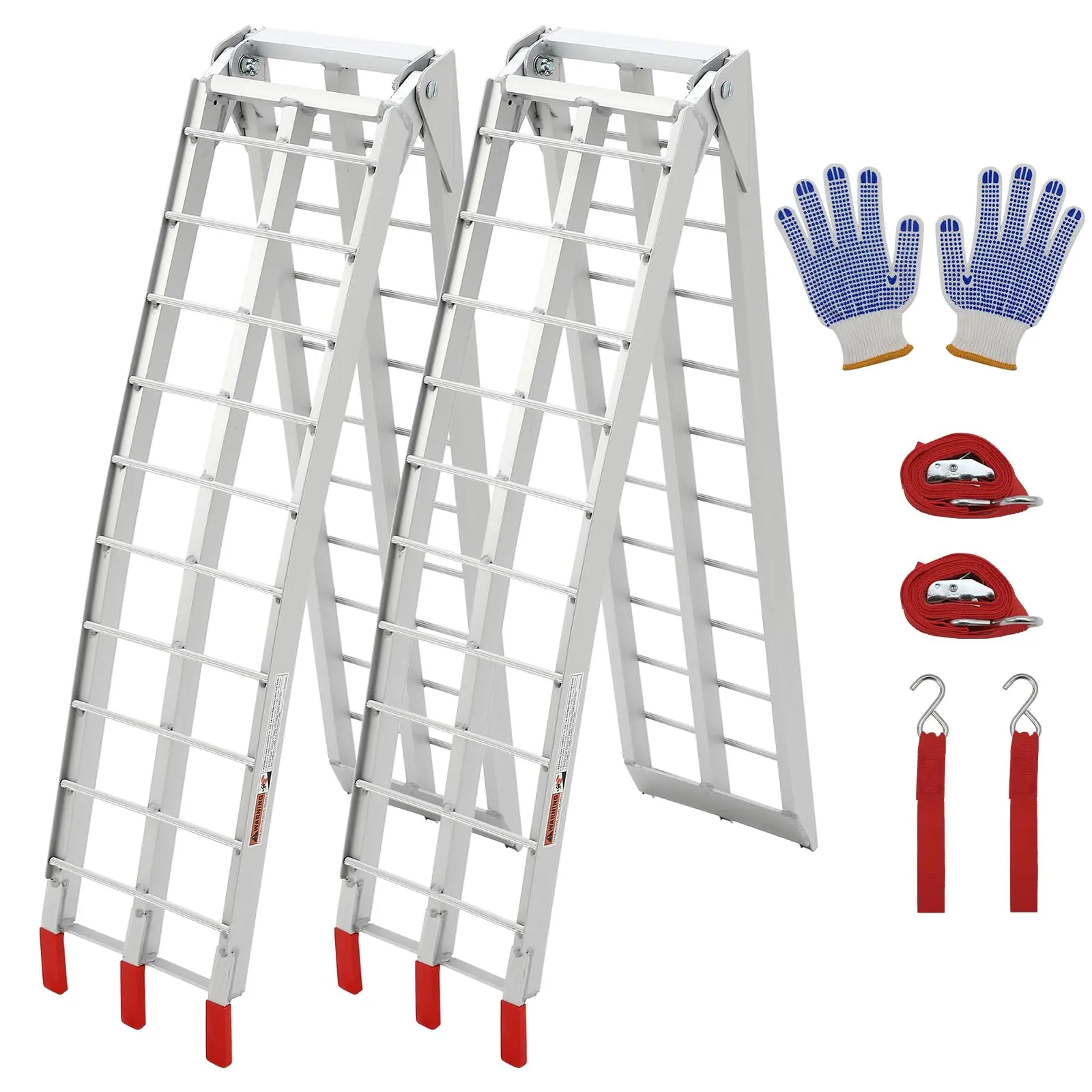 Garvee 7.5 Foot Folding Aluminum Motorcycle Ramp with 750 LB Capacity, Designed for Dirt Bikes and Pickup Trucks, Featuring Crossbar Rungs and Rubber Tipped Ends, Dimensions 89 x 12 Inches, 2 Piece Set