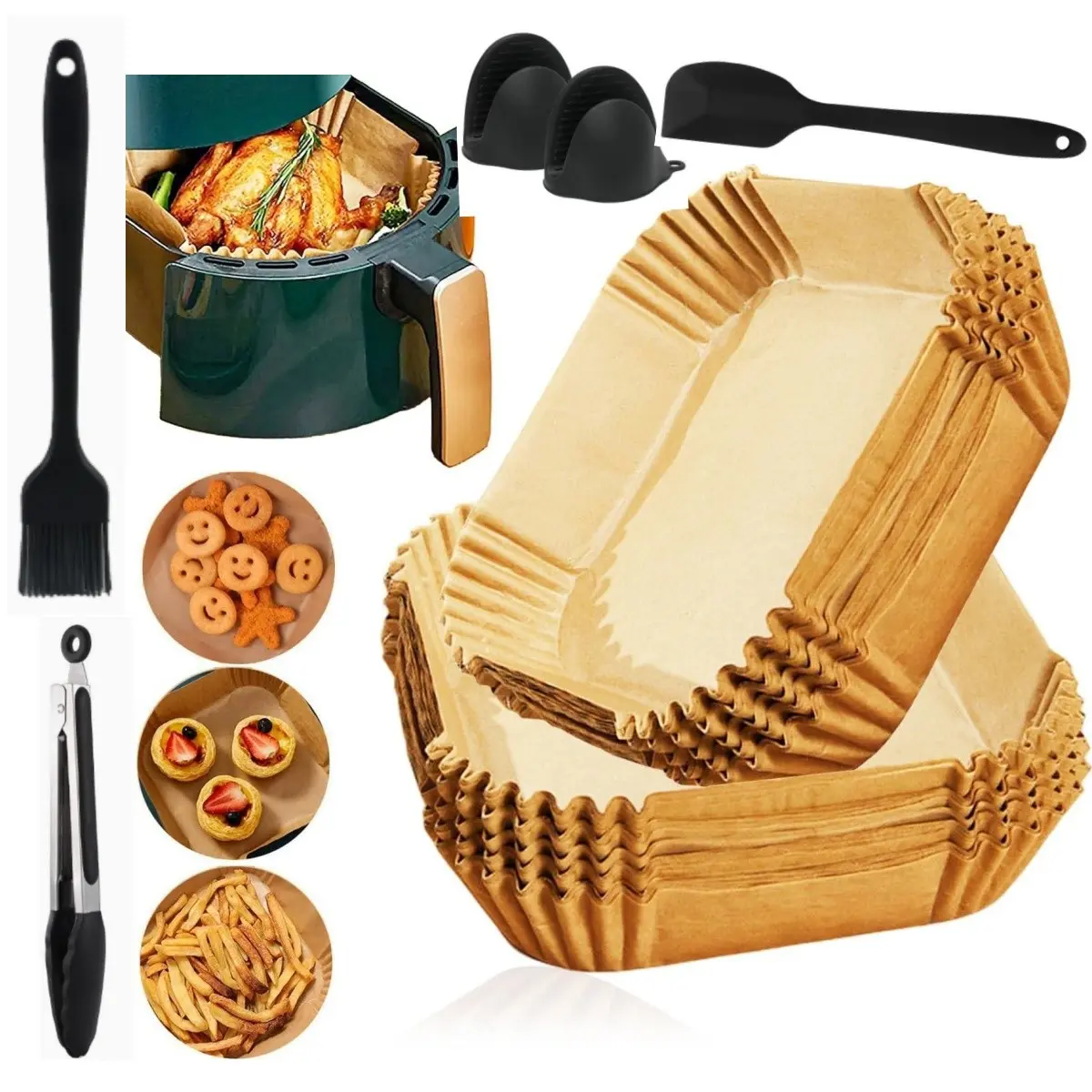 55pcs/105pcs/155pcs/205pcs Air Fryer Liners, Non-Stick Baking Paper, Parchment Paper Squares, 8 Inch, Square, for Frying, Baking, Microwave Cooking