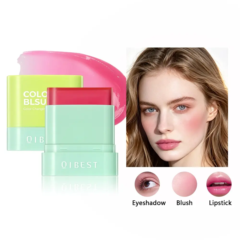 Color Changing Blush Stick, 3 in 1 Multi Makeup Stick for Lips, Cheeks & Eyes, Hydrating Temperature-Activated Magic Blush Balm, Long Lasting Natural Cream Blush for Women