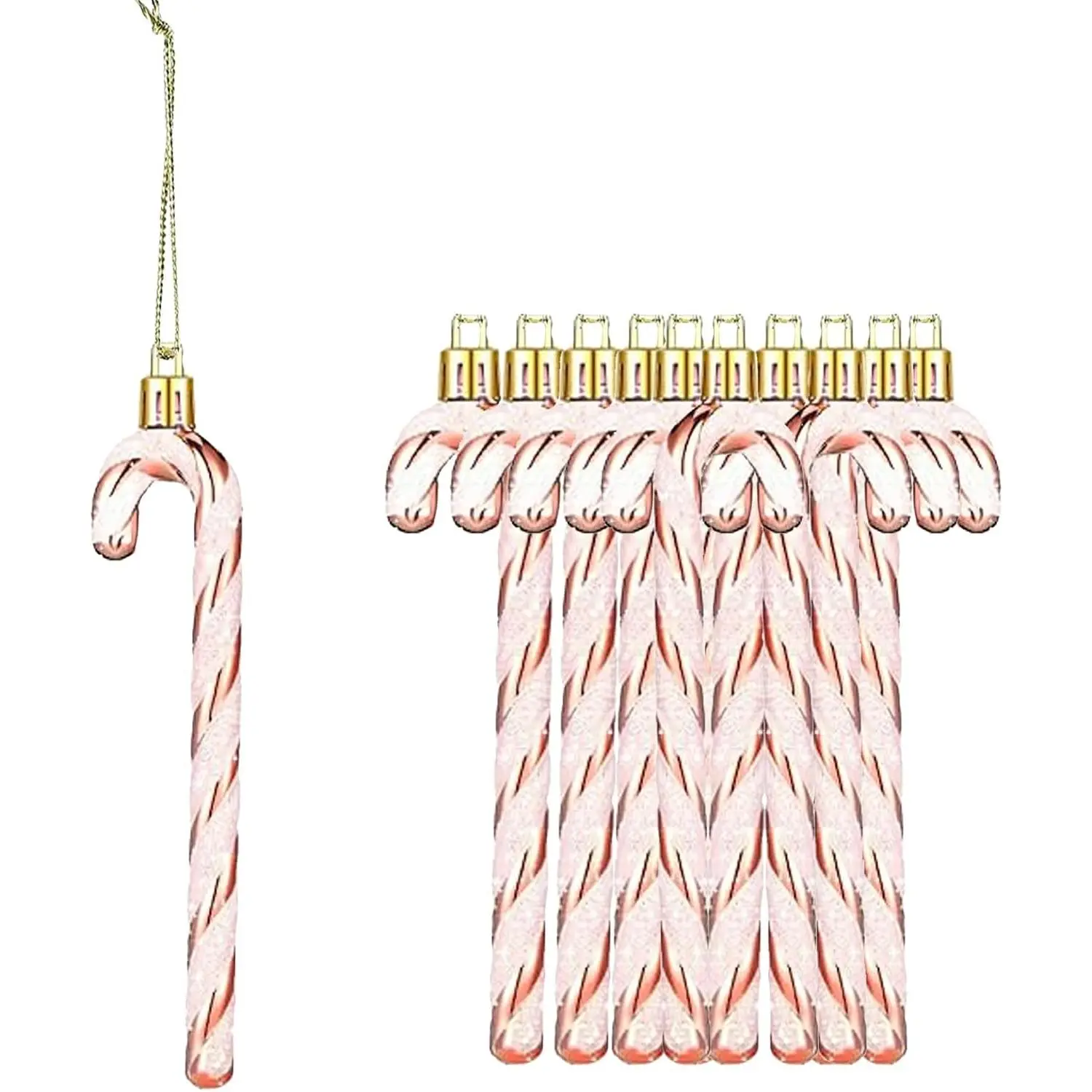 12 count Glitter Candy Cane Christmas Tree Decorations Christmas Plastic Candy Cane Tree  Ornament for Holiday Party Decoration Favor (Rose )
