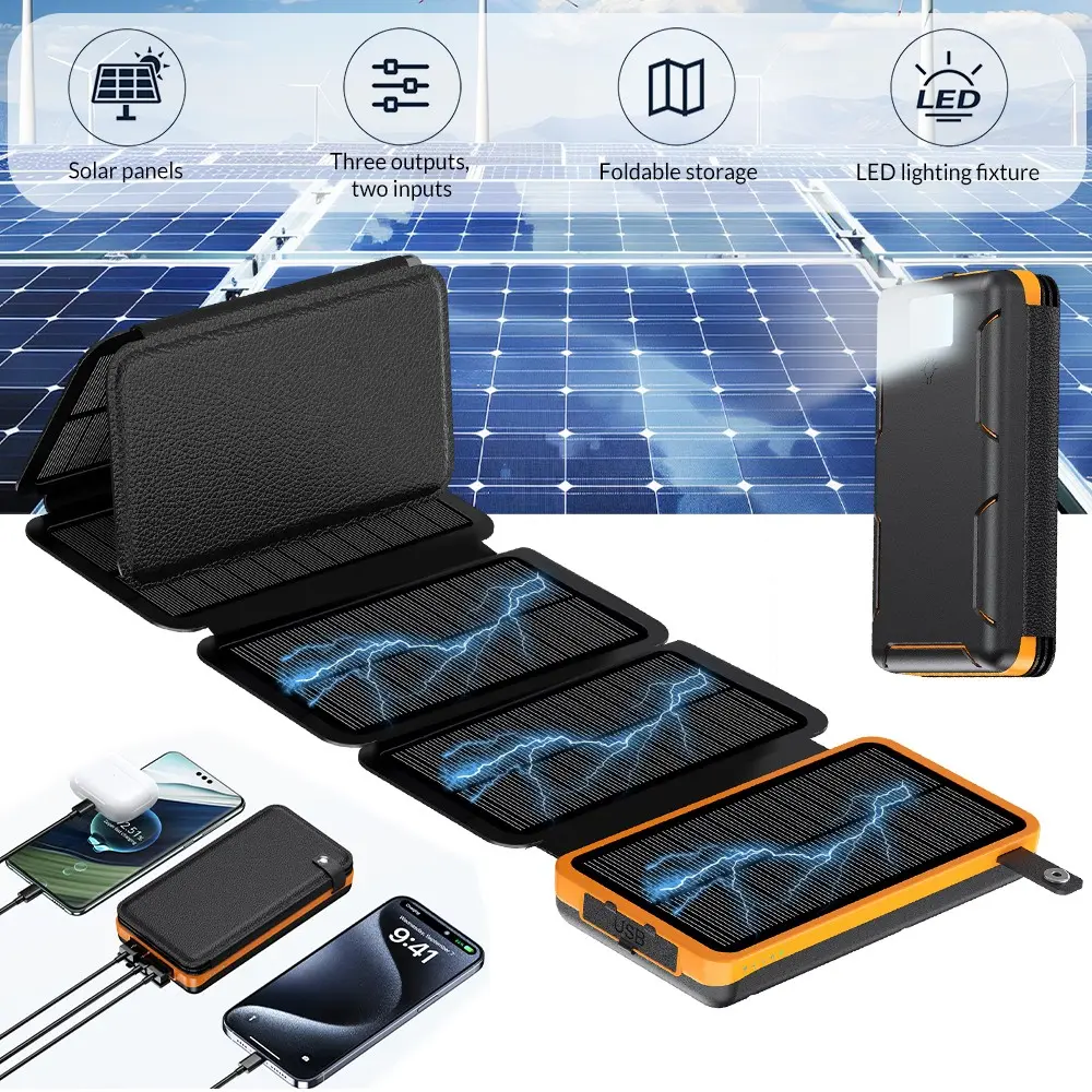 46800mAh Solar Power Bank For Mobile Phone Charger, Solar Charger, Portable Foldable Solar Power Bank, Portable Charger External Battery and Flashlight, Equipped with 6 Solar Panels