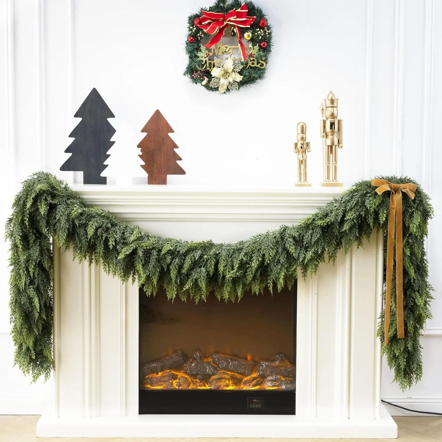 2pcs 6 Feet Christmas Cedar Wreaths, Realistic Artificial Pine Wreath, Holiday Decor, Indoor Outdoor Fireplace Decoration