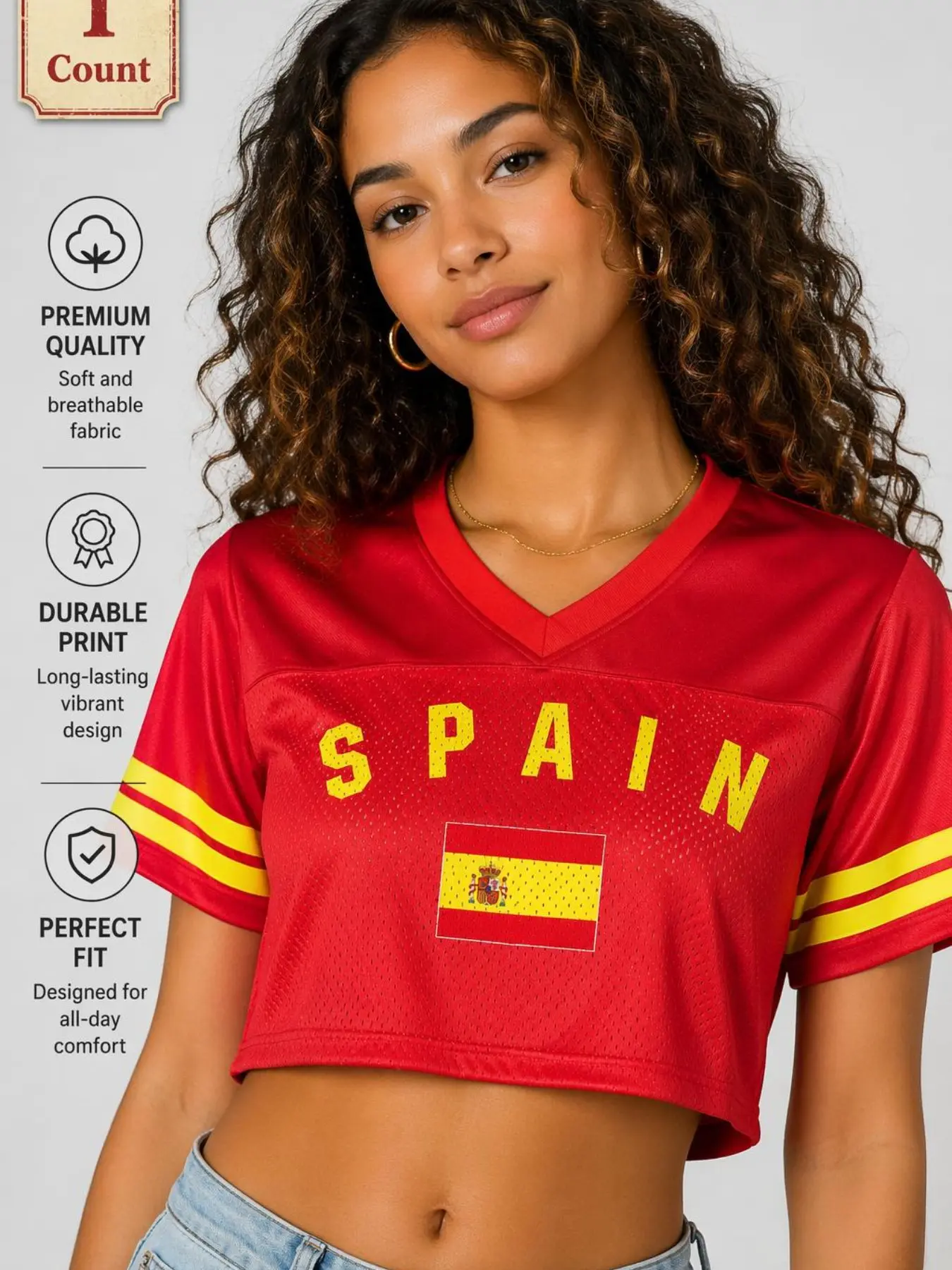 Women's Printed Cropped Football Jersey, Jersey Shirts, Soccer Jerseys, Football Shirt, USA Brazil Argentina Mexico England Germany France Spain, V Neck Mesh Short Sleeve Crop Top for Soccer Fans Game Day Daily Wear