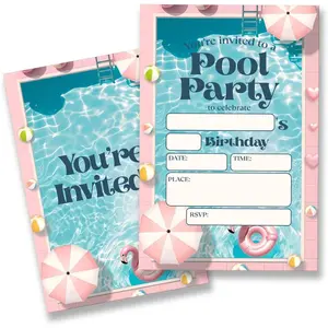 Pool Birthday Party Invitations Supplies with Envelopes Set of 20 Double Sided Fill in Blank Swimming Birthday Invitations for Girls